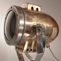 Nautical or Industrial Spotlight Lamp in Brass and Chrome
