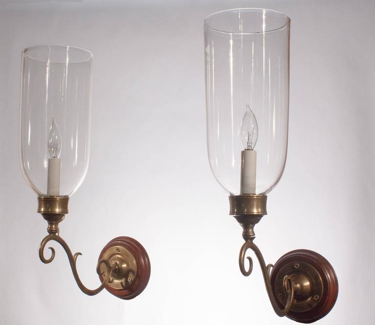 Pair Of 19th Century Hurricane Shade Wall Sconces