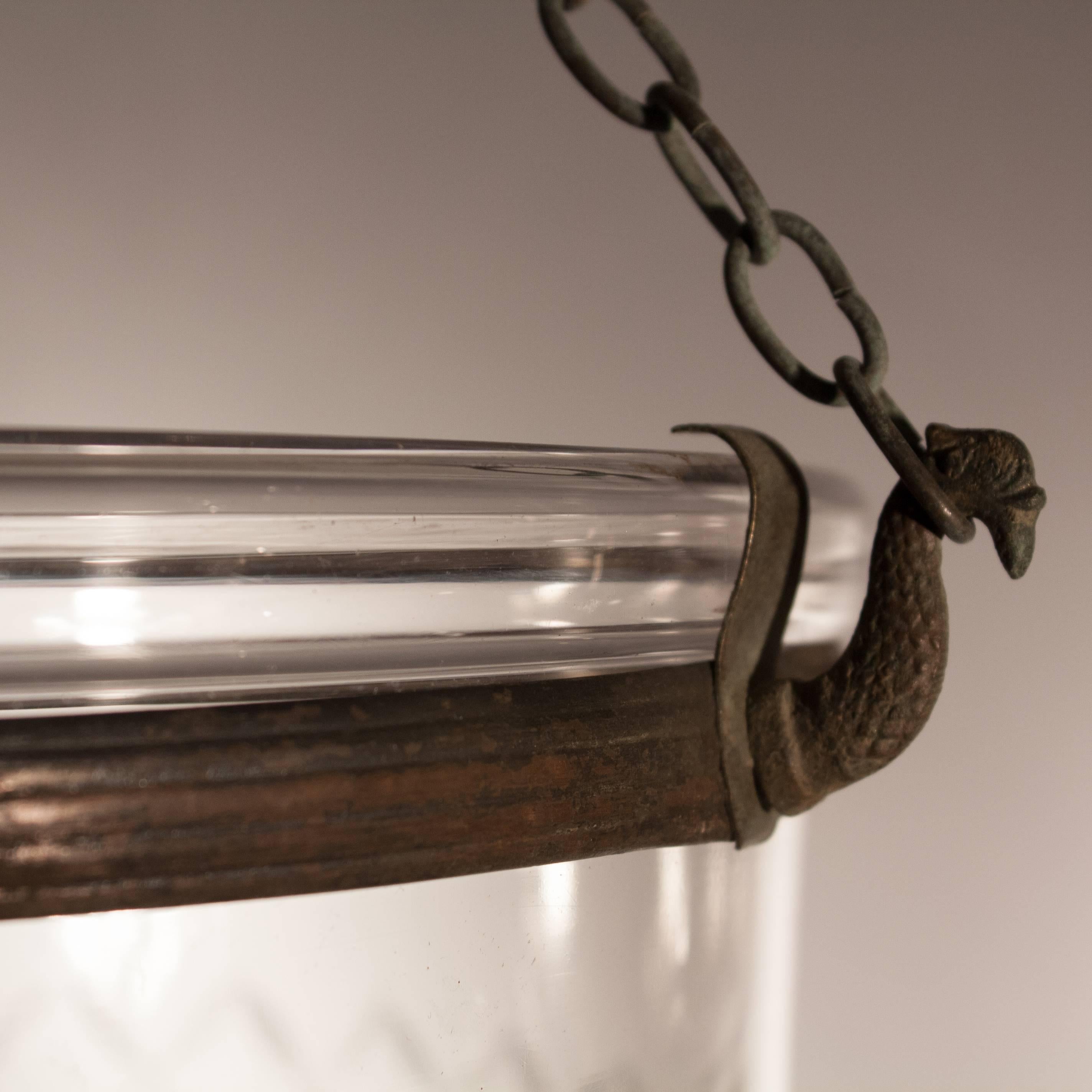 Brass Pair of Large 19th Century Bell Jar Lanterns with Diamond Etching