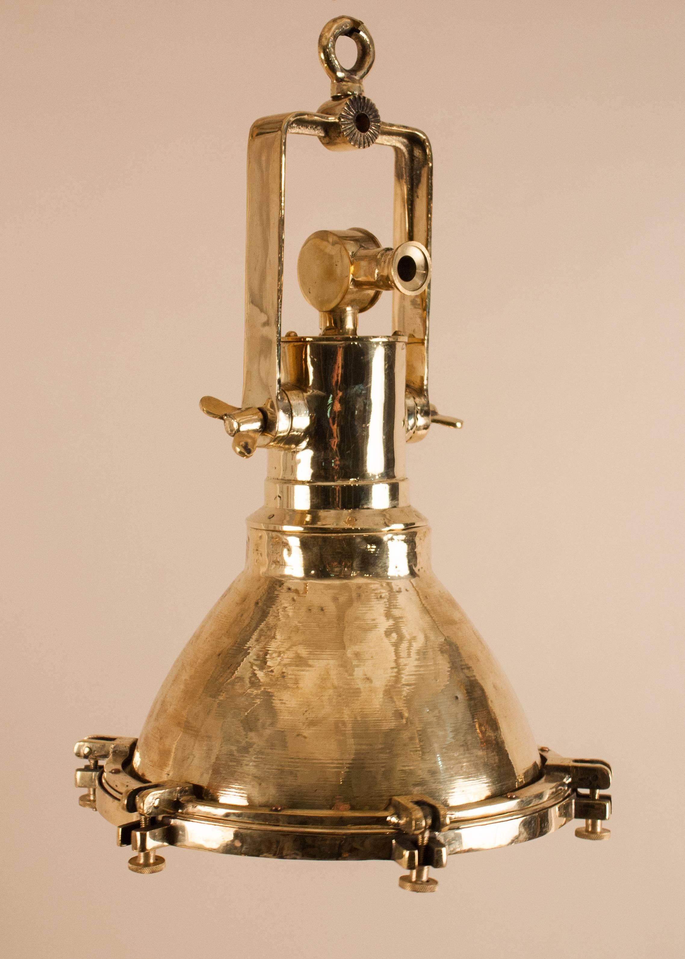 Industrial Pair of Vintage Brass Maritime Pendant Lights