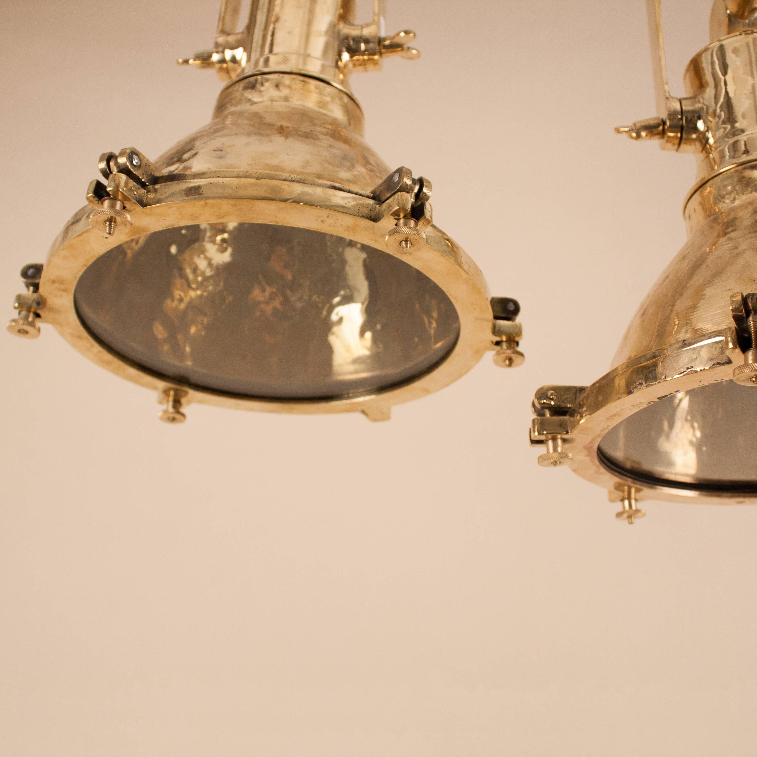 20th Century Pair of Vintage Brass Maritime Pendant Lights