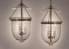 Pair of Bell Jar Hall Lanterns with Diamond Etching