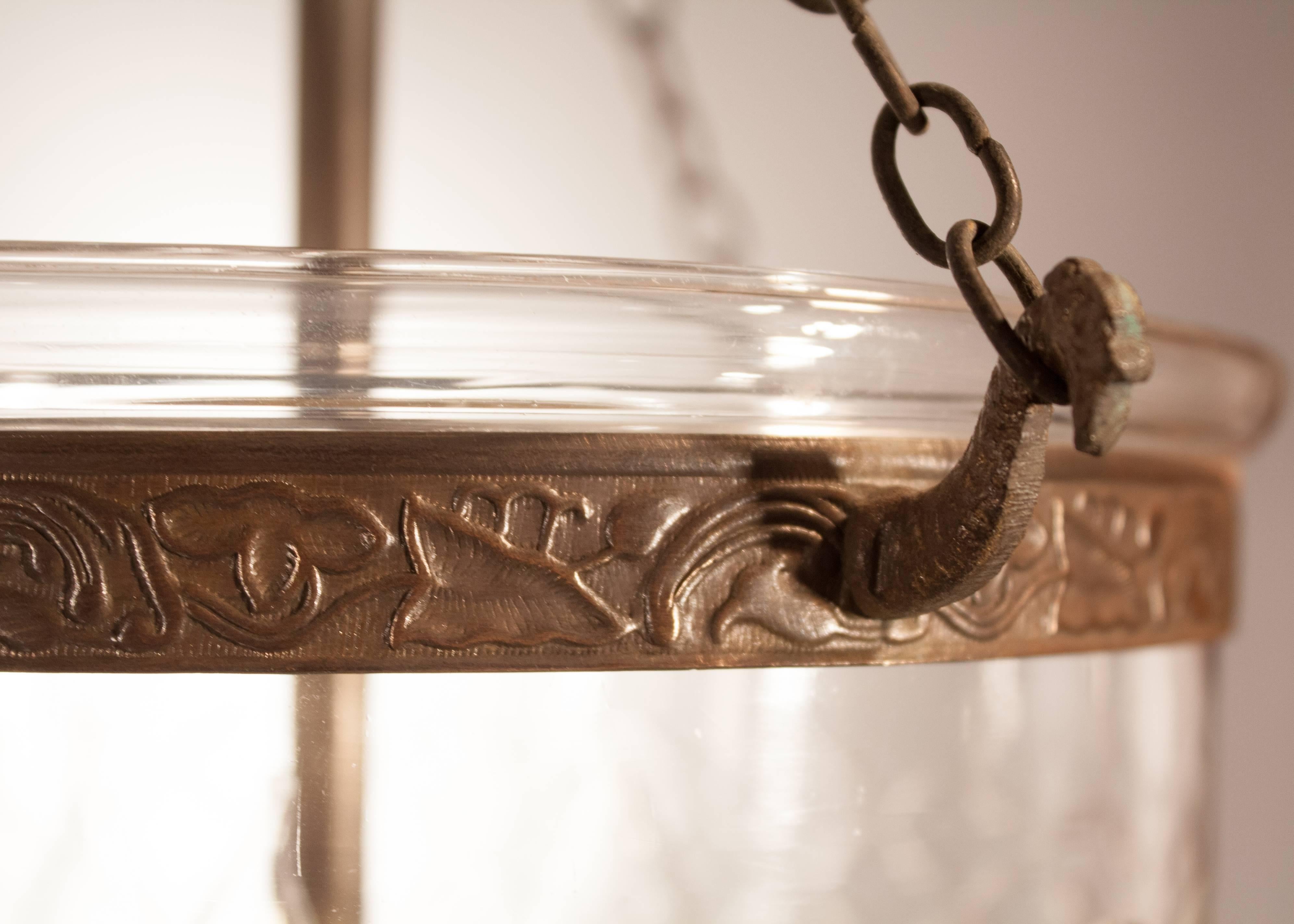 Pair of Bell Jar Hall Lanterns with Diamond Etching In Excellent Condition In Heath, MA