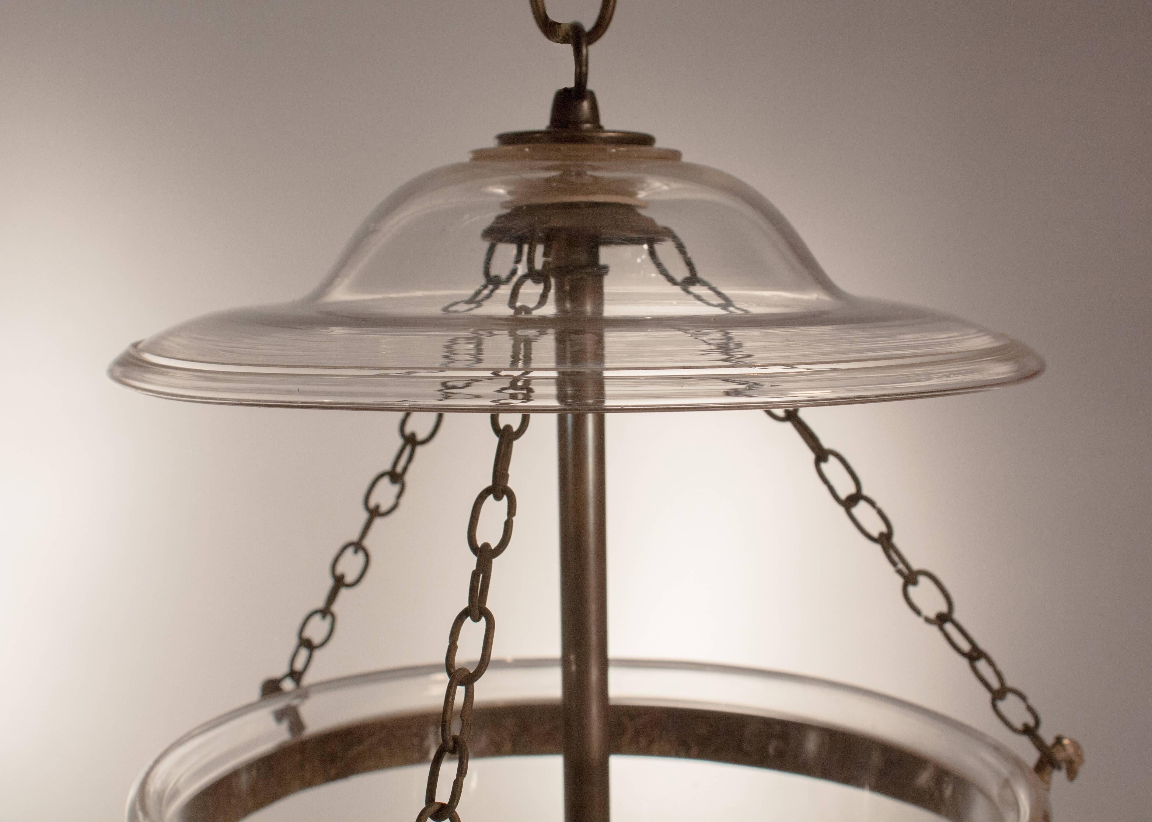 19th Century Pair of Bell Jar Hall Lanterns with Diamond Etching