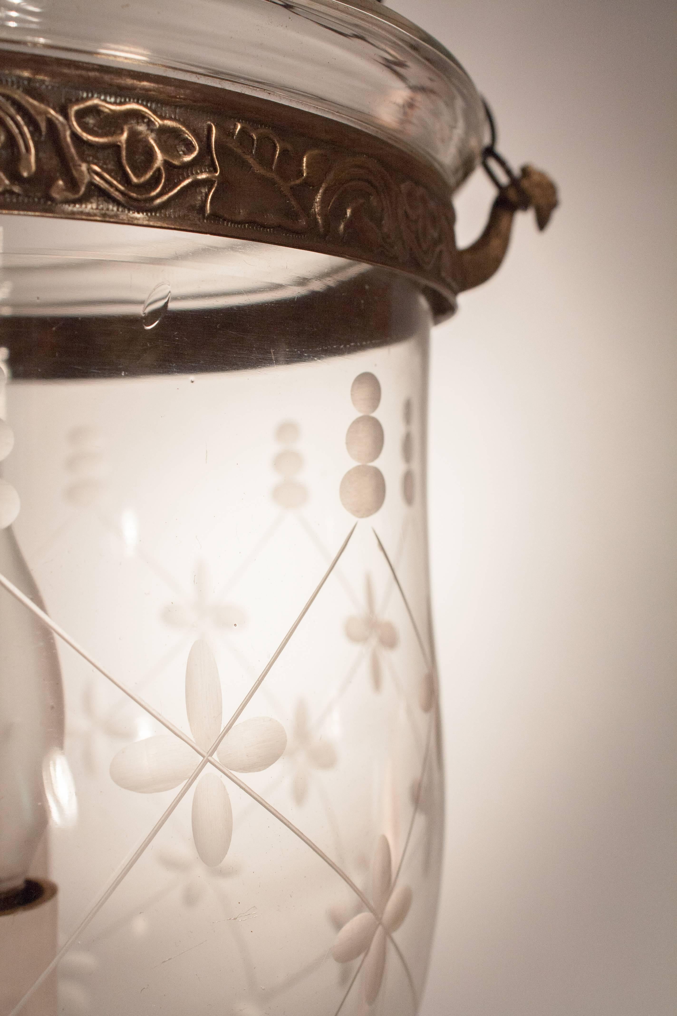 Regency Bell Jar Hall Lantern with Trellis Etching