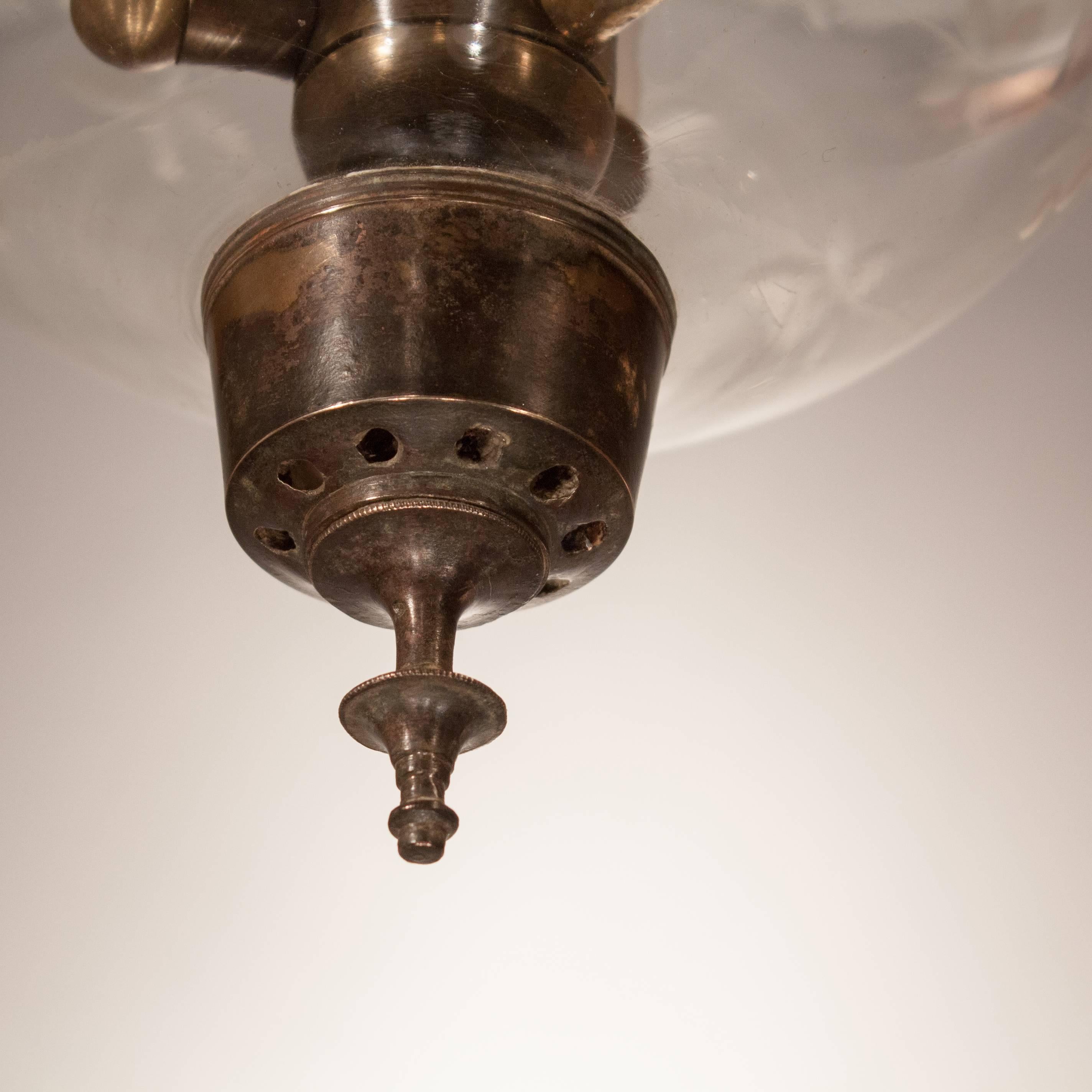 19th Century Bell Jar Hall Lantern with Trellis Etching