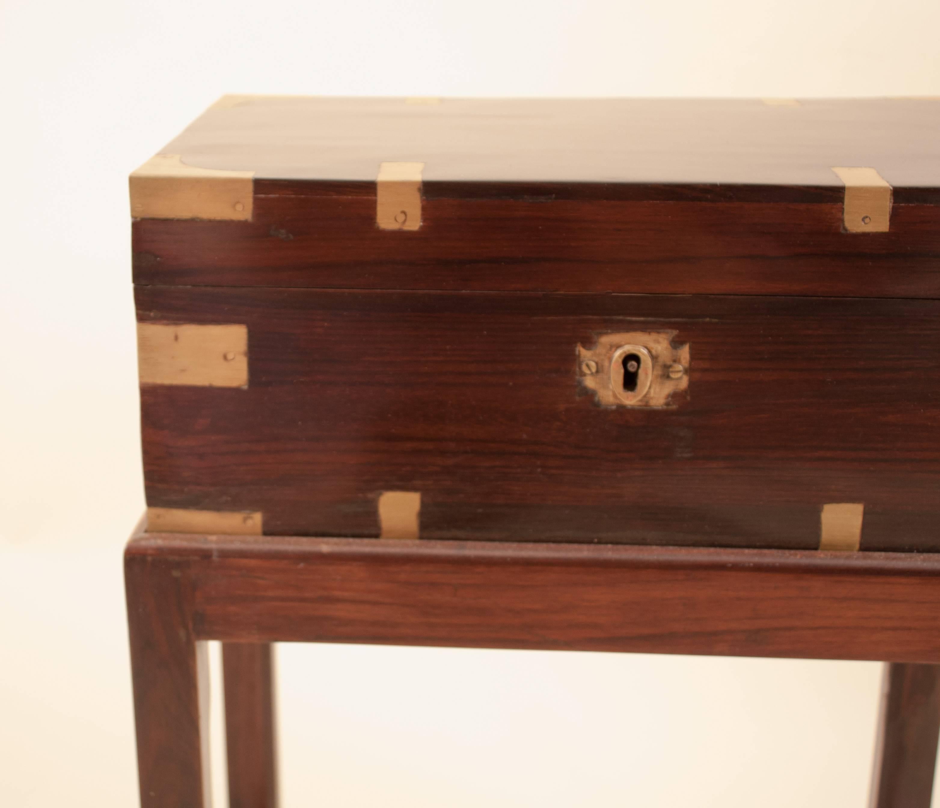 English British Campaign Rosewood Officer's Chest on Stand