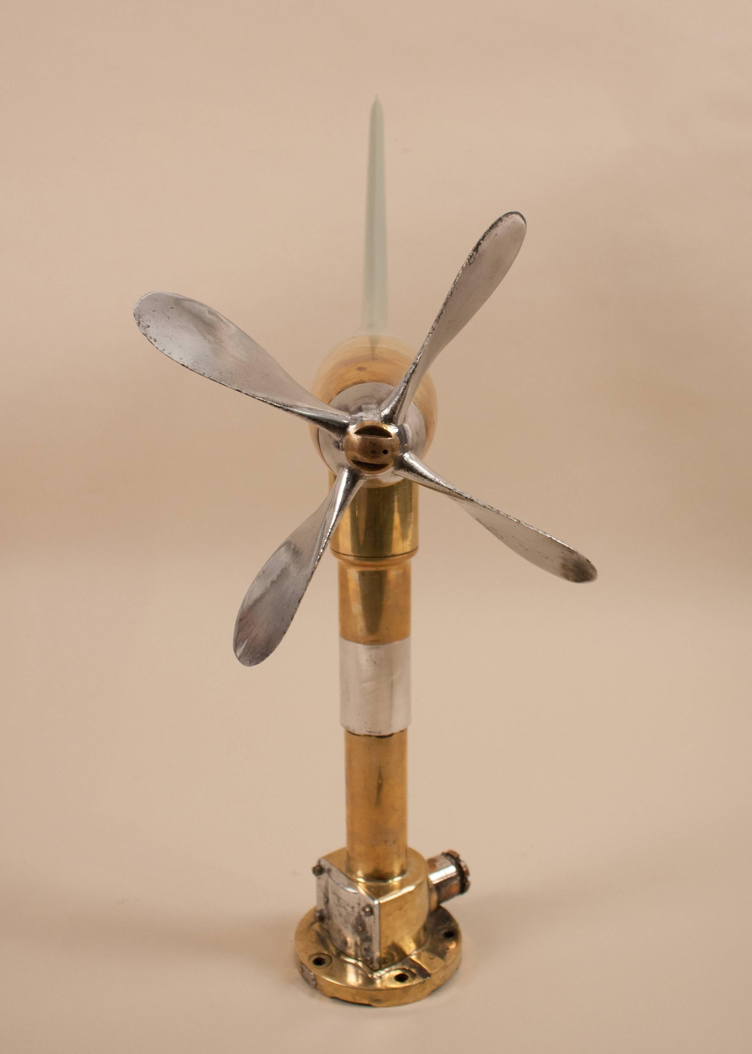 Vintage Nautical Anemometer in Brass, Aluminum and Fiberglass In Excellent Condition In Heath, MA