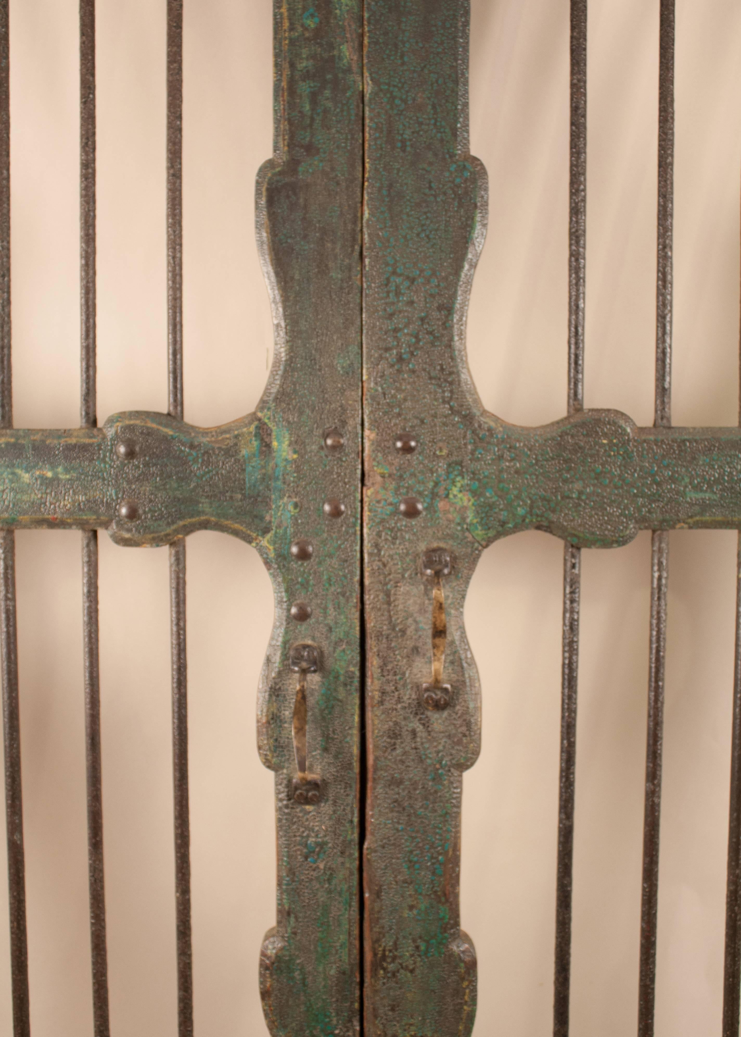 Anglo-Indian Painted Teak and Iron Courtyard Door or Gate from India
