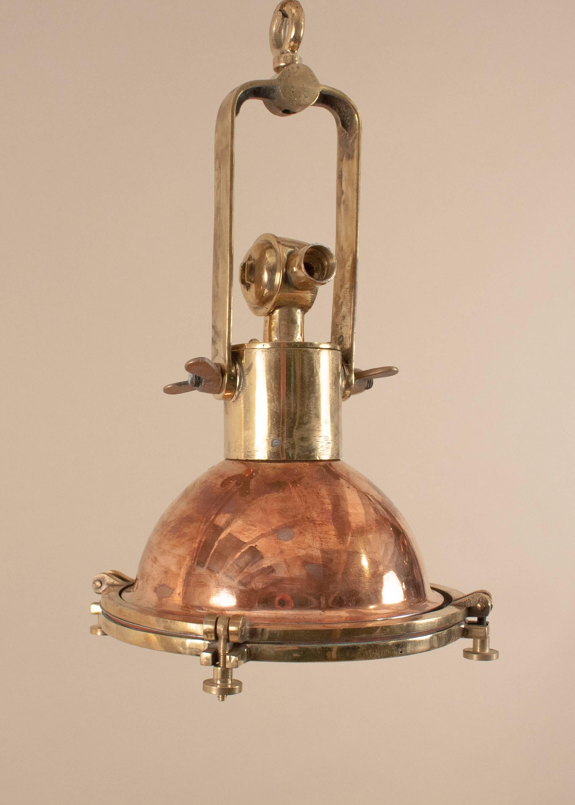 European Set of Petite Copper and Brass Nautical Pendant Lights