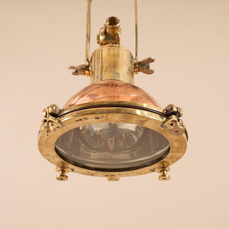 Set of Petite Copper and Brass Nautical Pendant Lights at 1stDibs