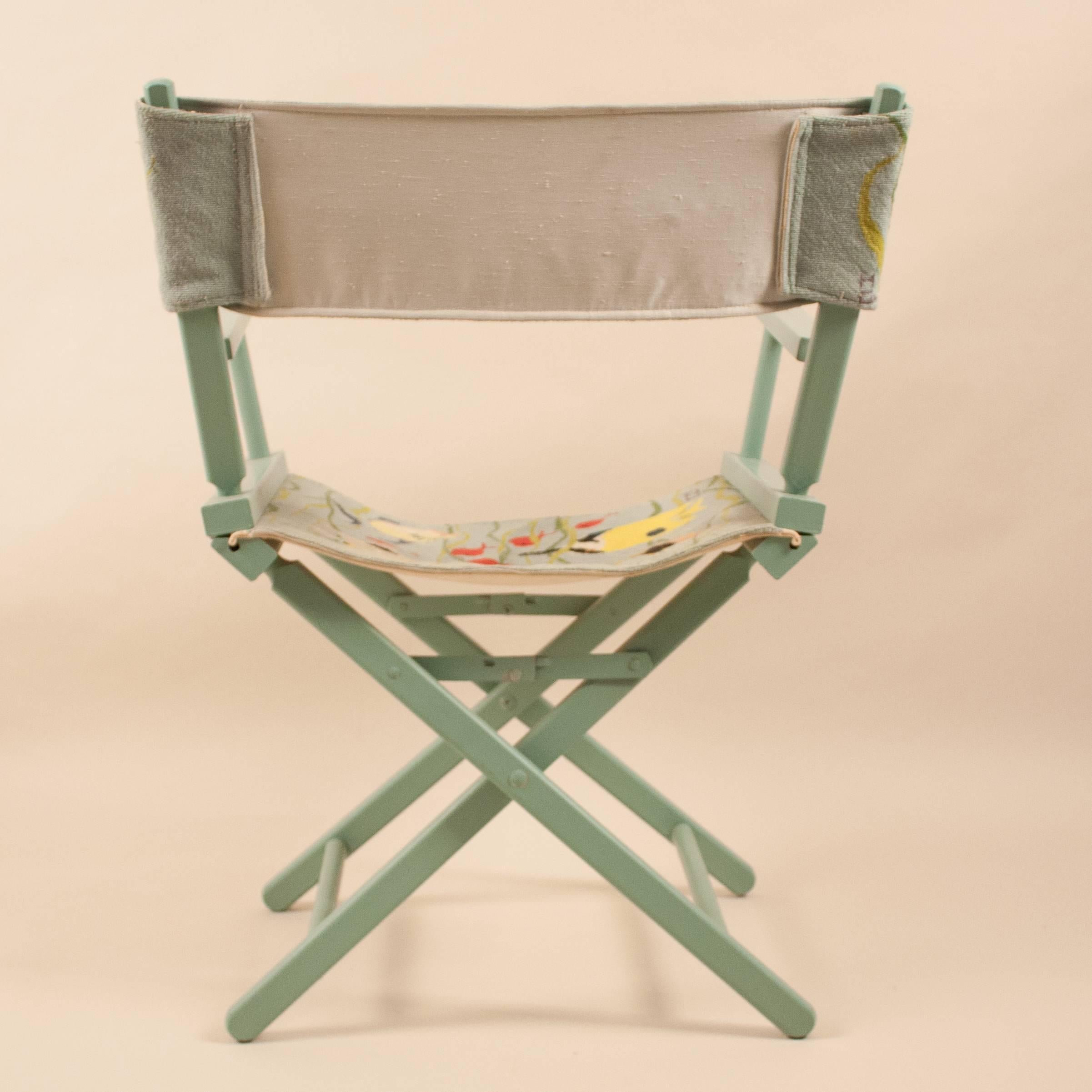 Canvas Director's Chair with Needlepoint Tropical Fish Fabric