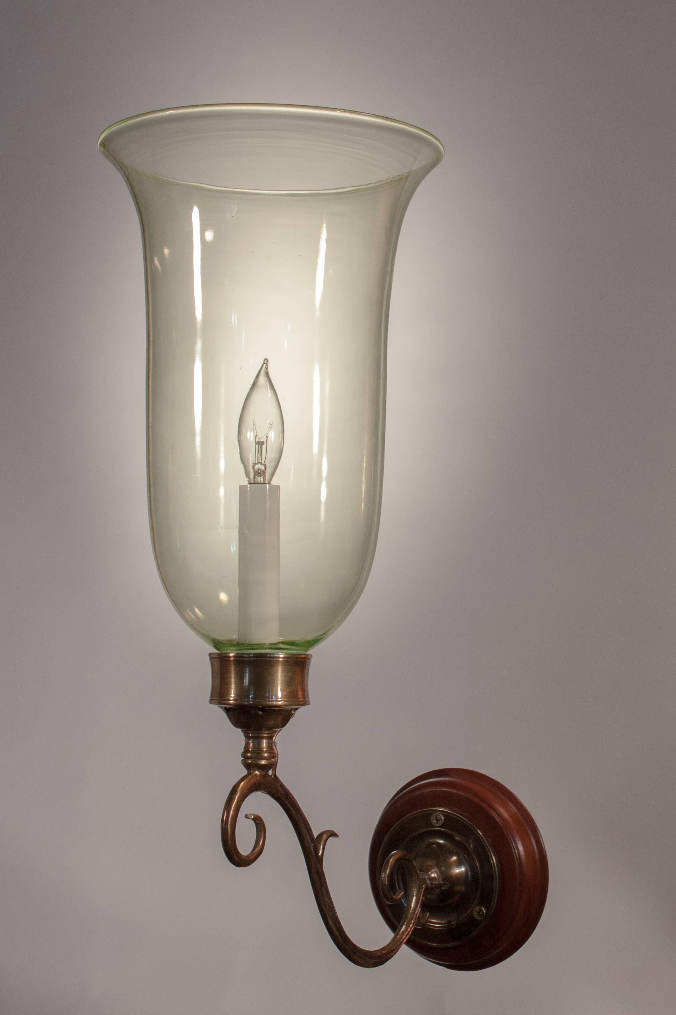 Regency Pair of 19th Century English Hurricane Shade Sconces with Vaseline Tint