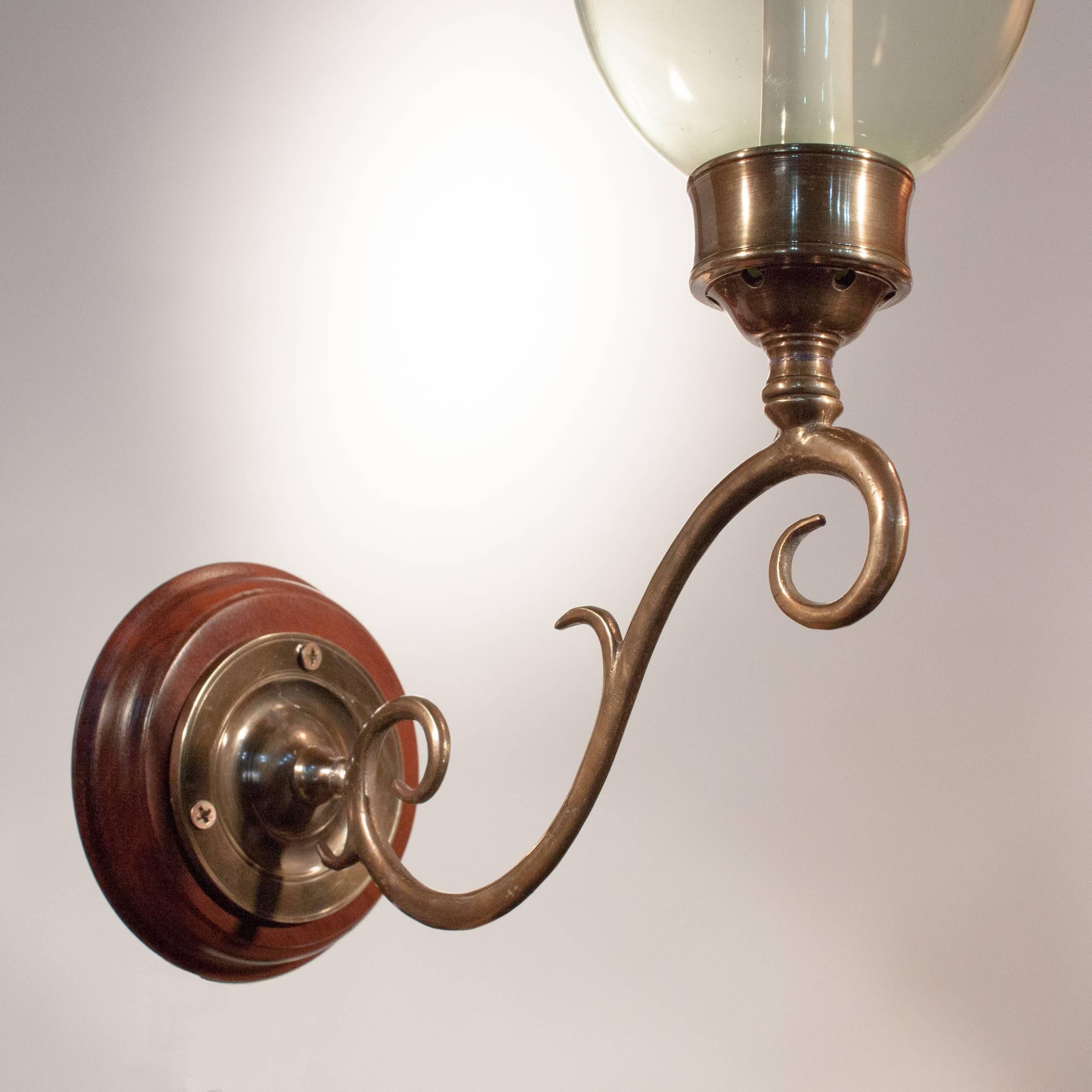 Pair of 19th Century English Hurricane Shade Sconces with Vaseline Tint 1