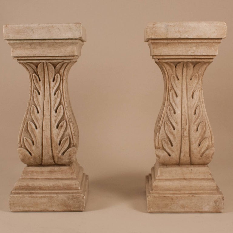 Pair of White Marble Pedestals or Stands For Sale at 1stDibs