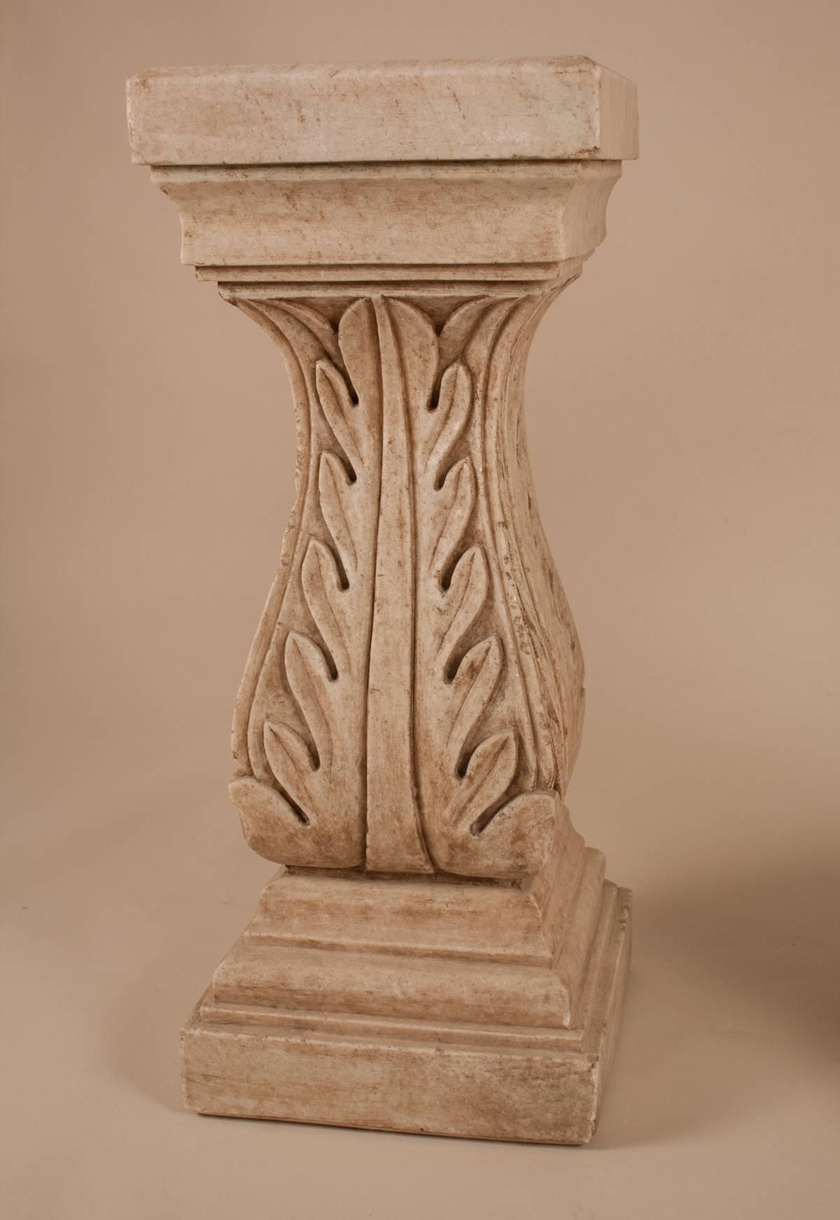 Carved Pair of White Marble Pedestals or Stands