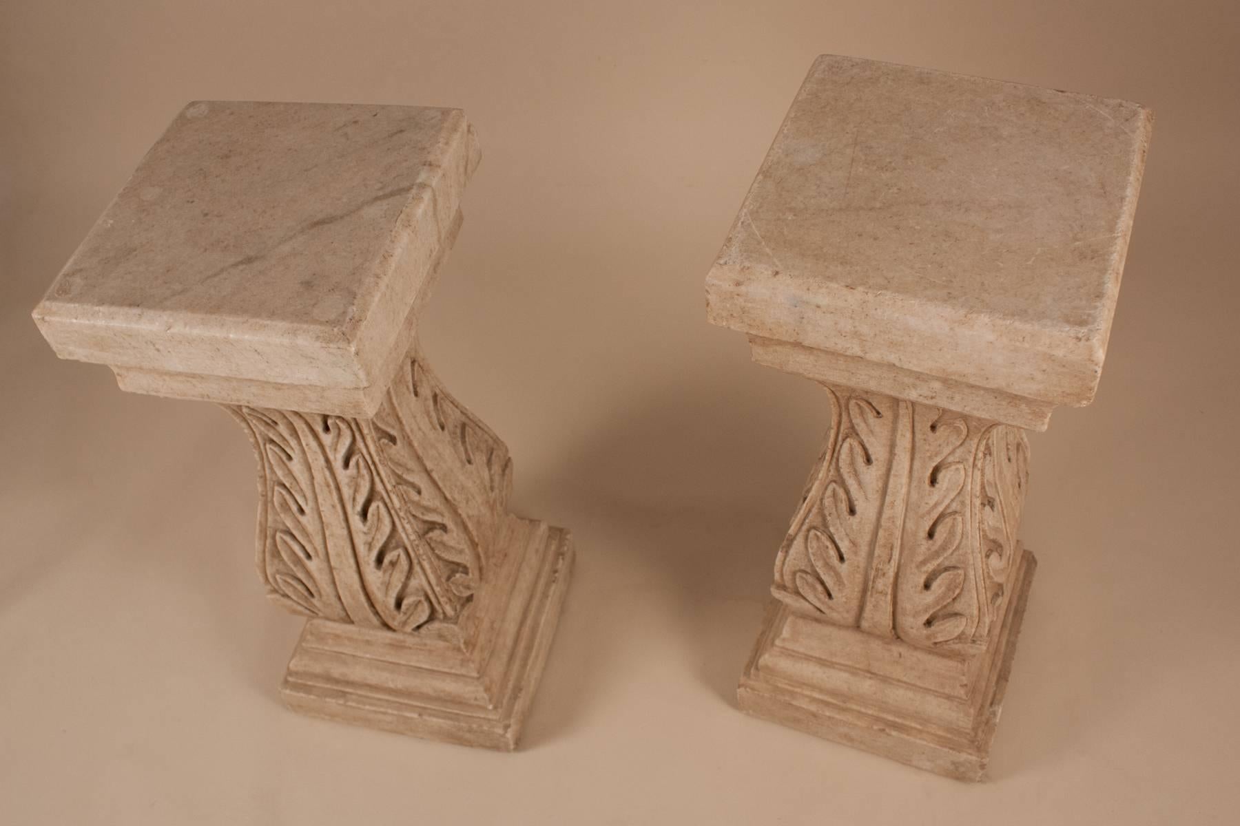 Pair of White Marble Pedestals or Stands 1
