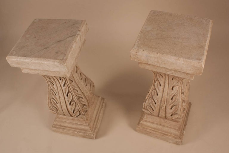 Pair of White Marble Pedestals or Stands For Sale at 1stDibs