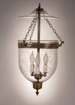 19th Century Petite Bell Jar Lantern with Vine Etching