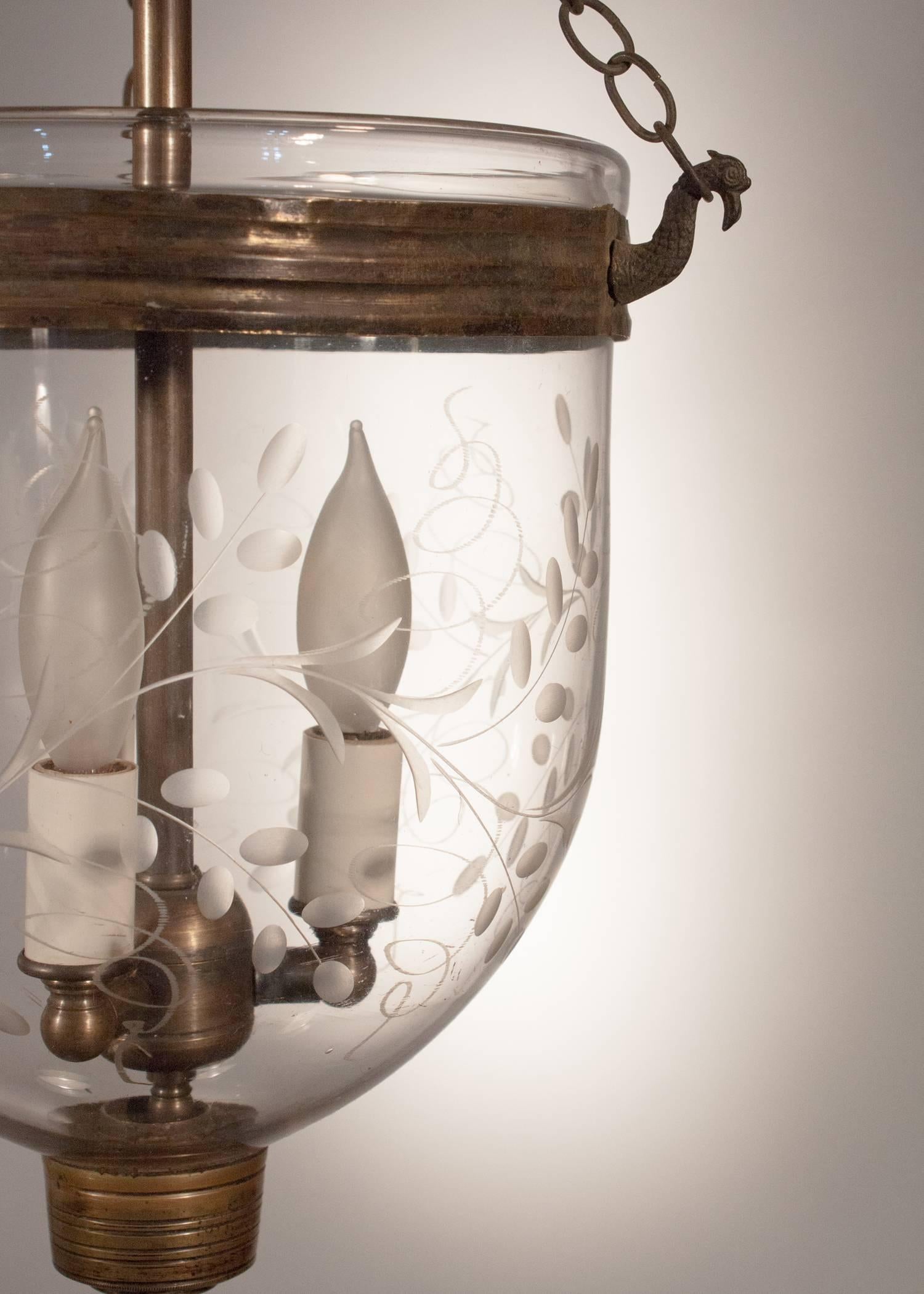 Regency 19th Century Petite Bell Jar Lantern with Vine Etching