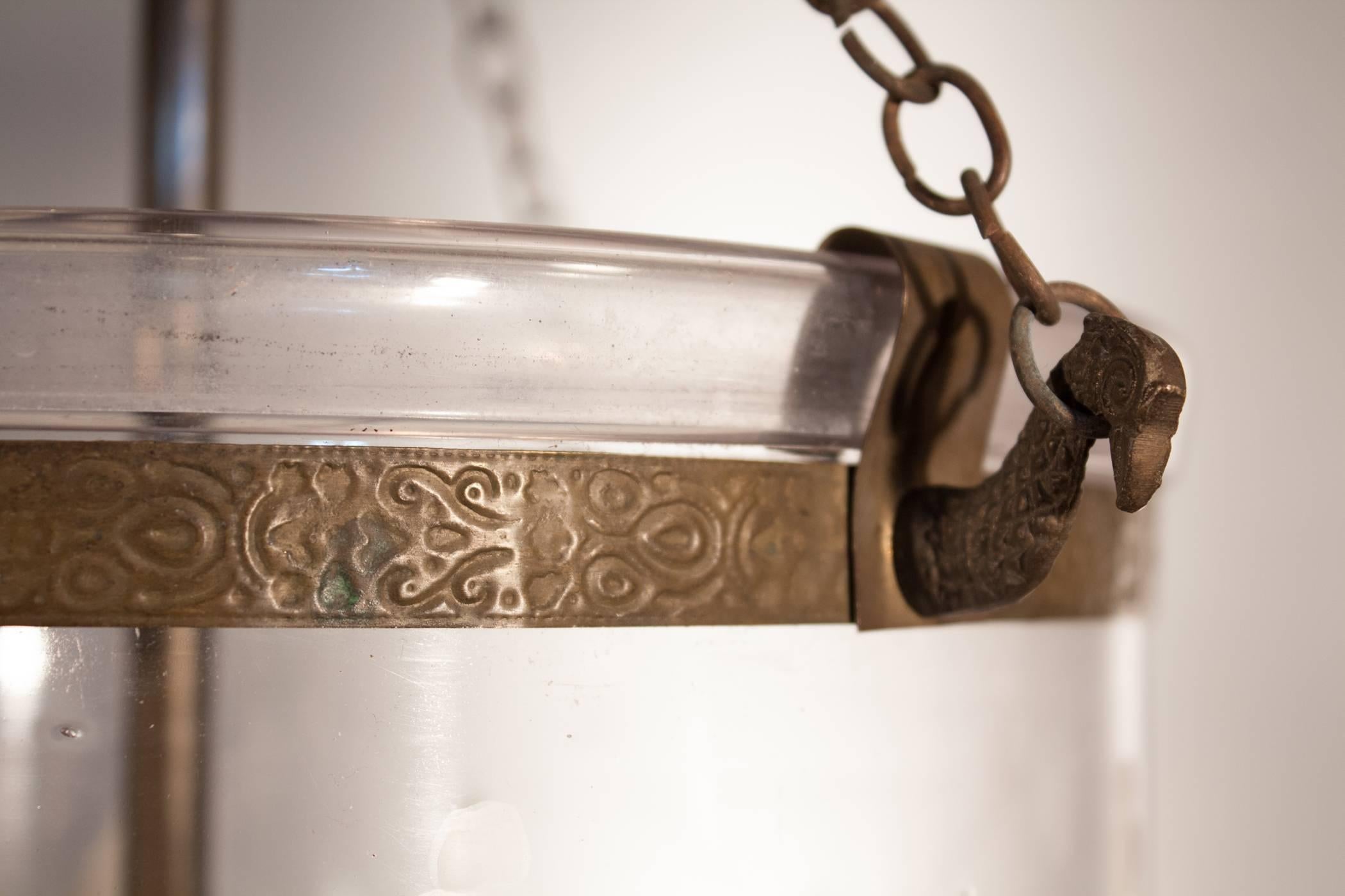 Brass Pair of 19th Century Bell Jar Lanterns with Trellis Etching