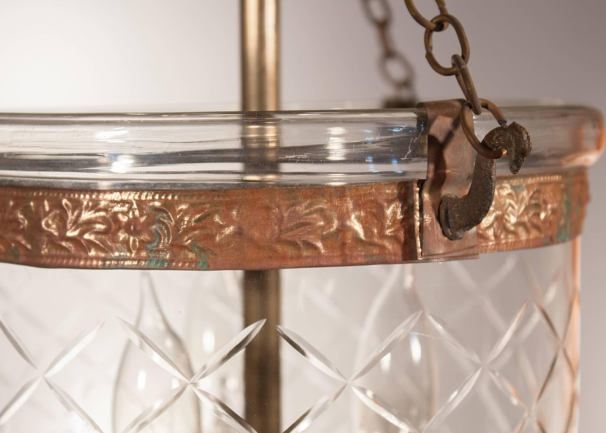 Embossed Petite English Bell Jar Lantern with Diamond Motif