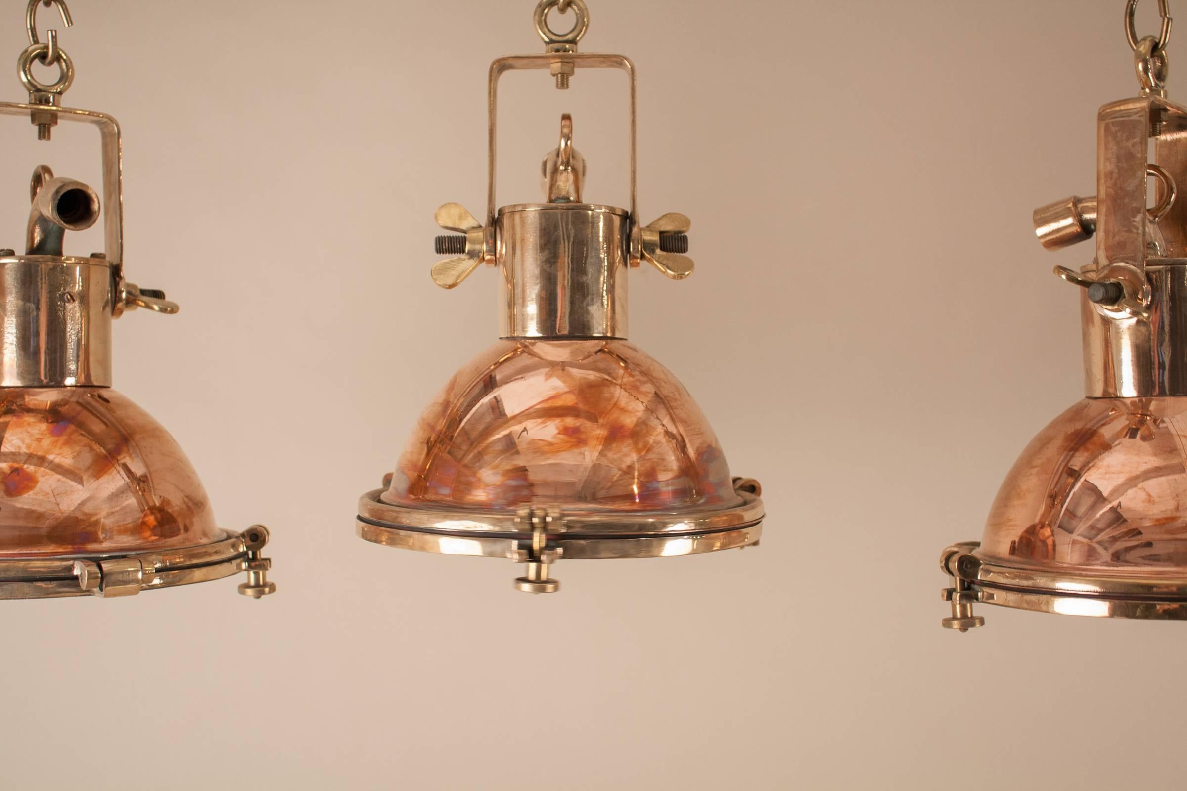 Unknown Set of Petite Copper and Brass Nautical Pendant Lights