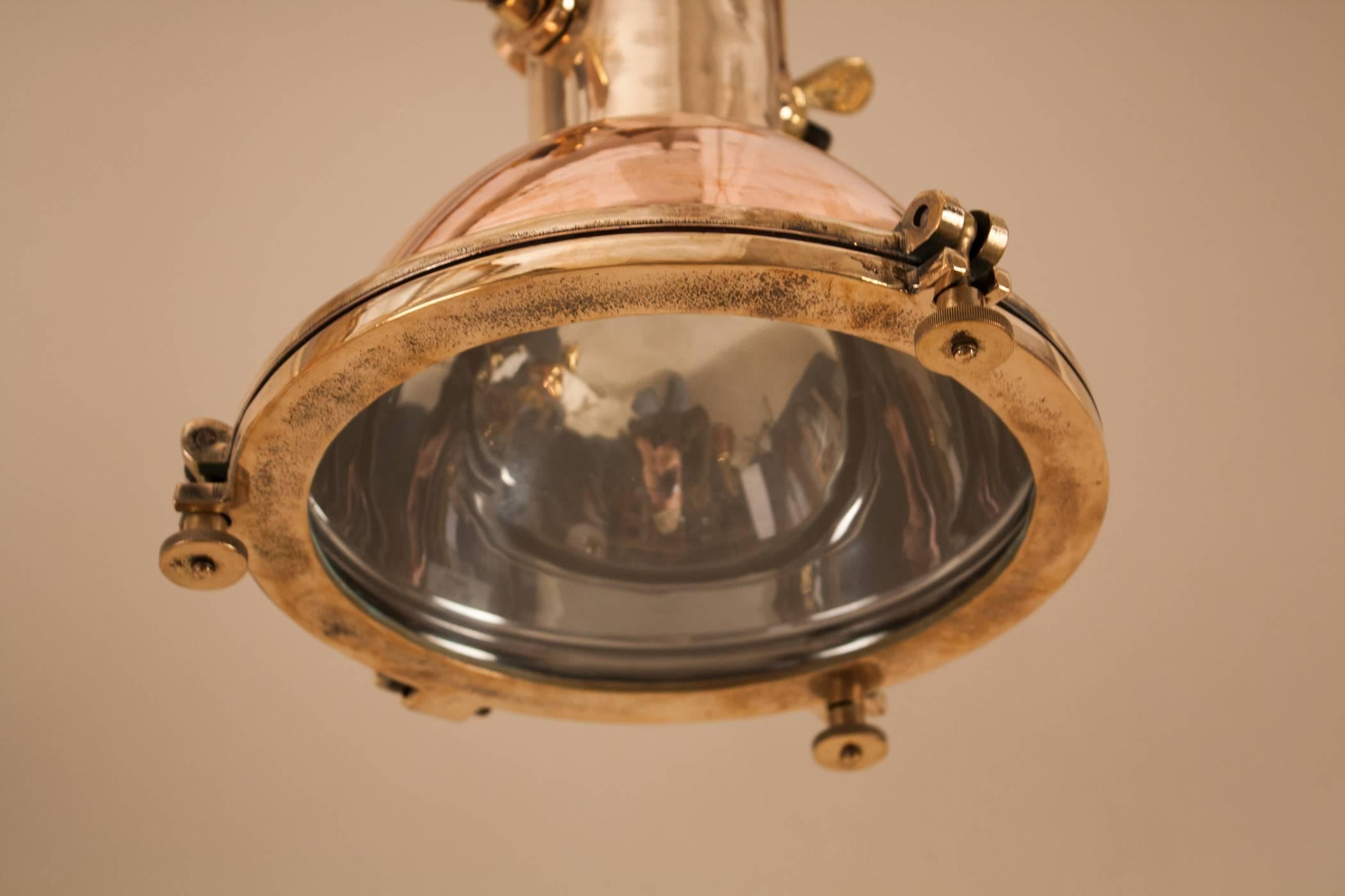 Set of Petite Copper and Brass Nautical Pendant Lights 1