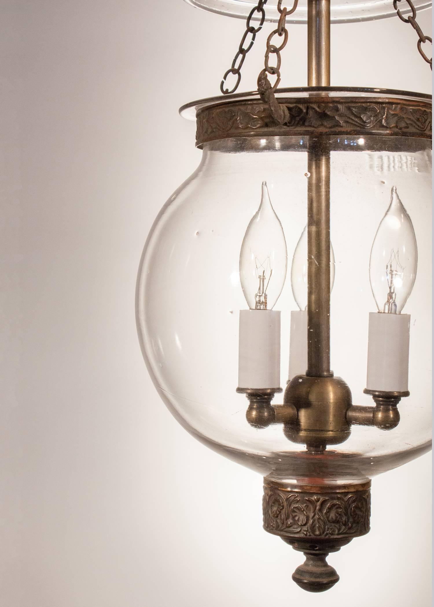 Embossed 19th Century English Glass Globe Hall Lantern 