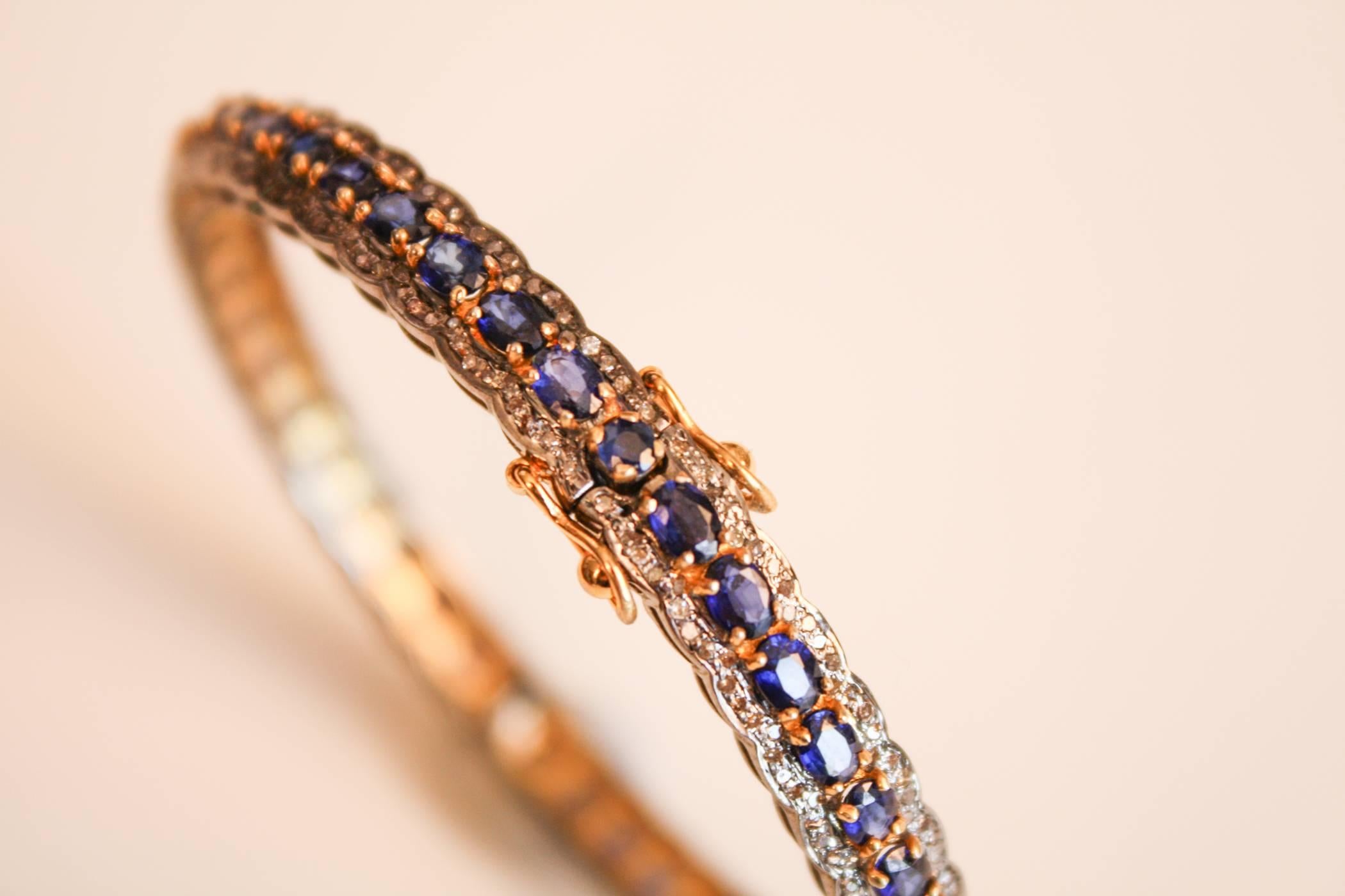 Sapphire Diamond Bangle Bracelet In Excellent Condition For Sale In Heath, MA