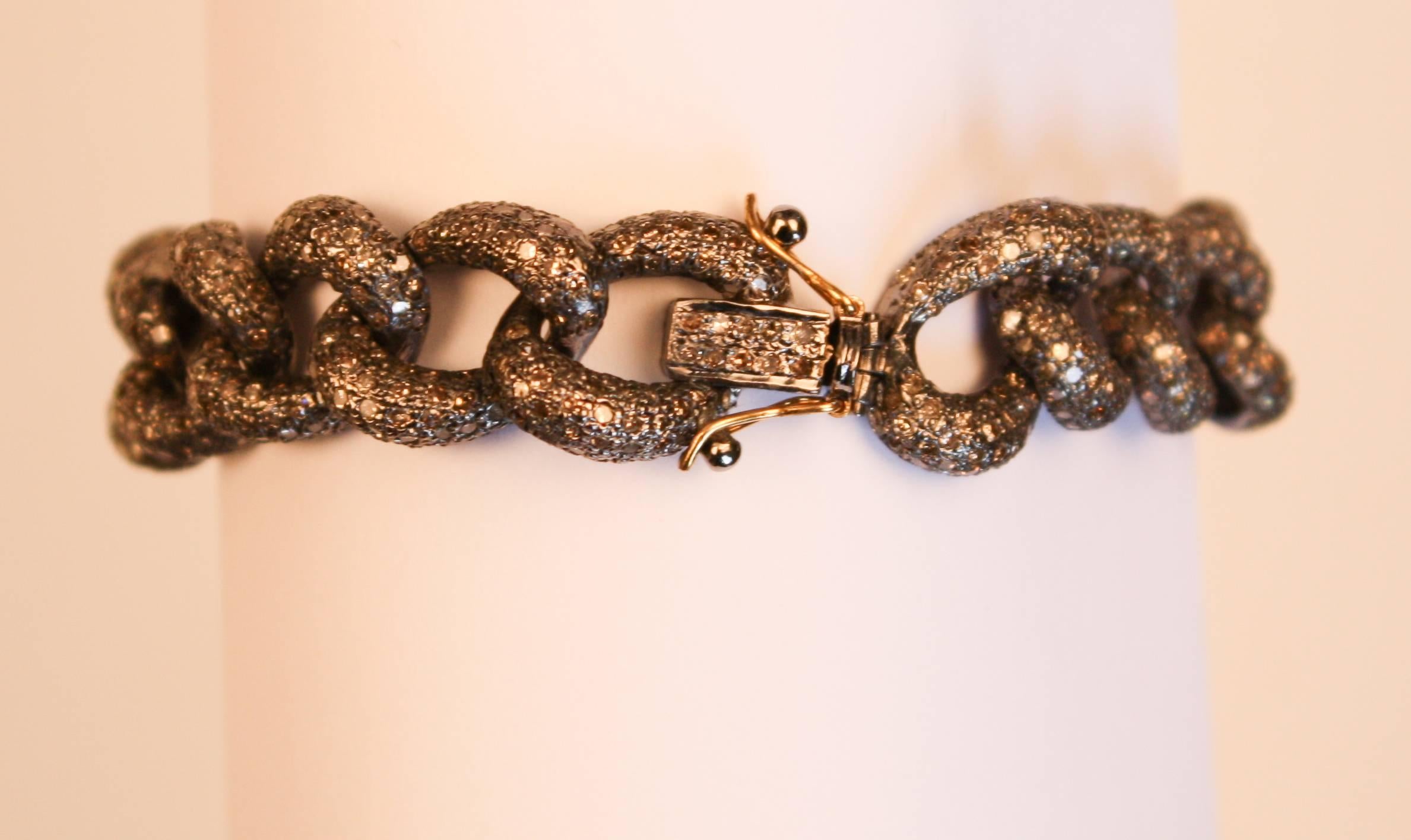 20th Century Diamond Sterling Silver Chain Link Bracelet For Sale