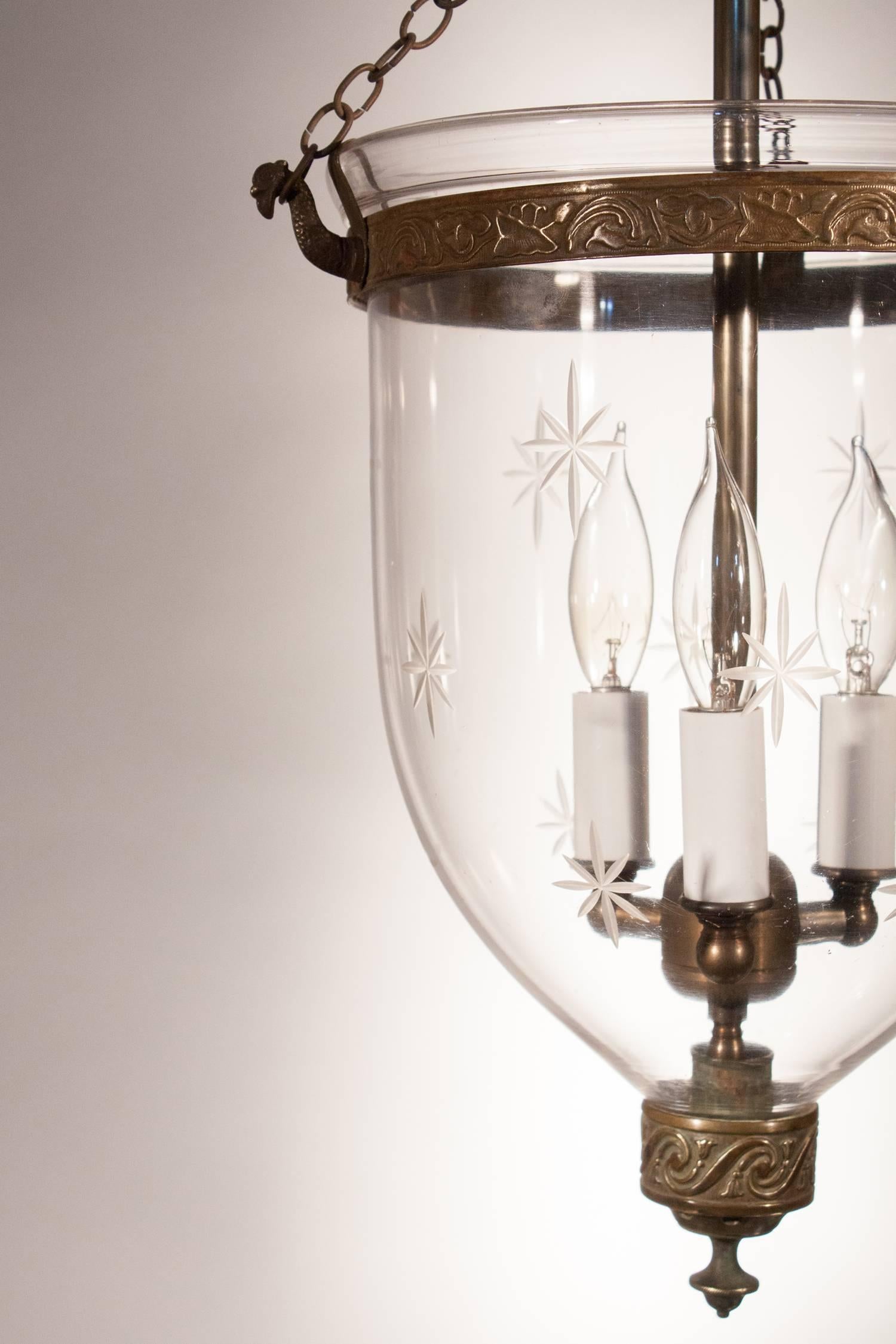Victorian English Bell Jar Lantern with Star Etching