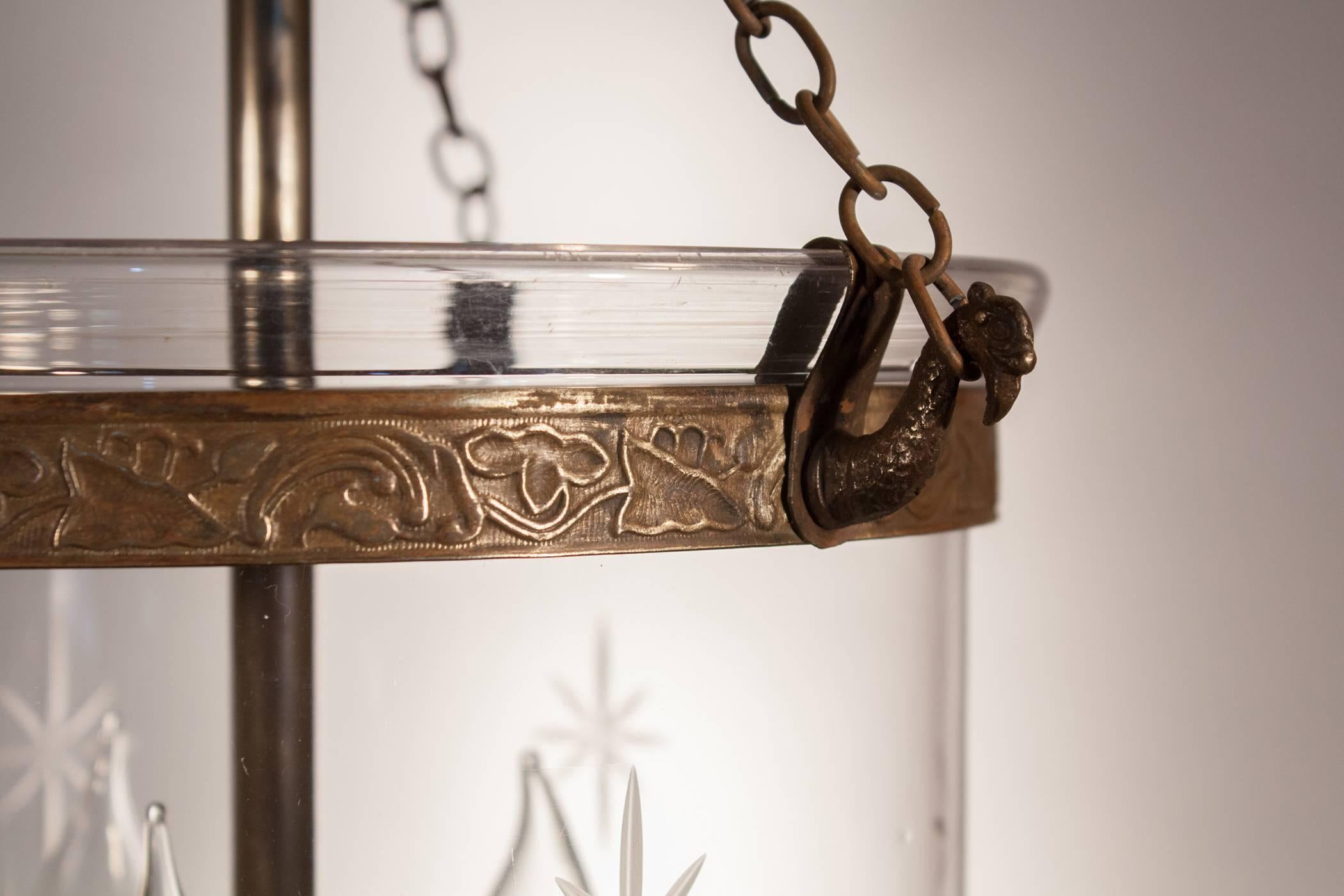 Embossed English Bell Jar Lantern with Star Etching
