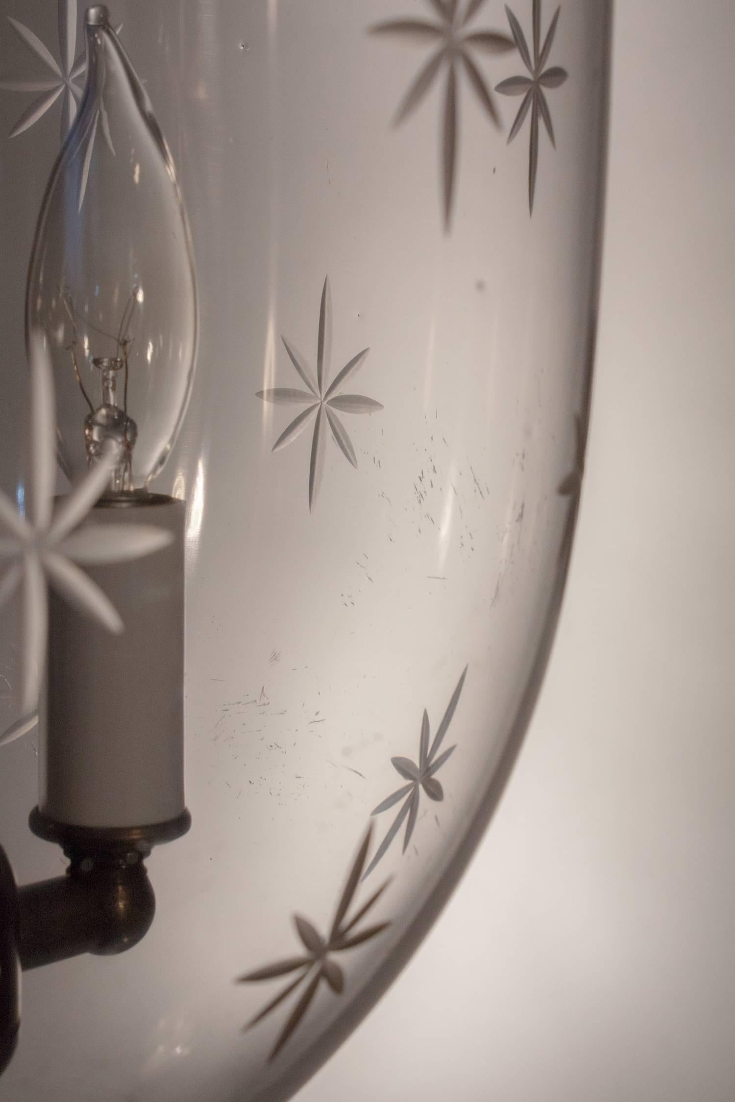 English Bell Jar Lantern with Star Etching In Good Condition In Heath, MA