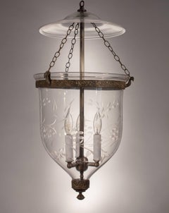English Bell Jar Lantern with Vine Etching