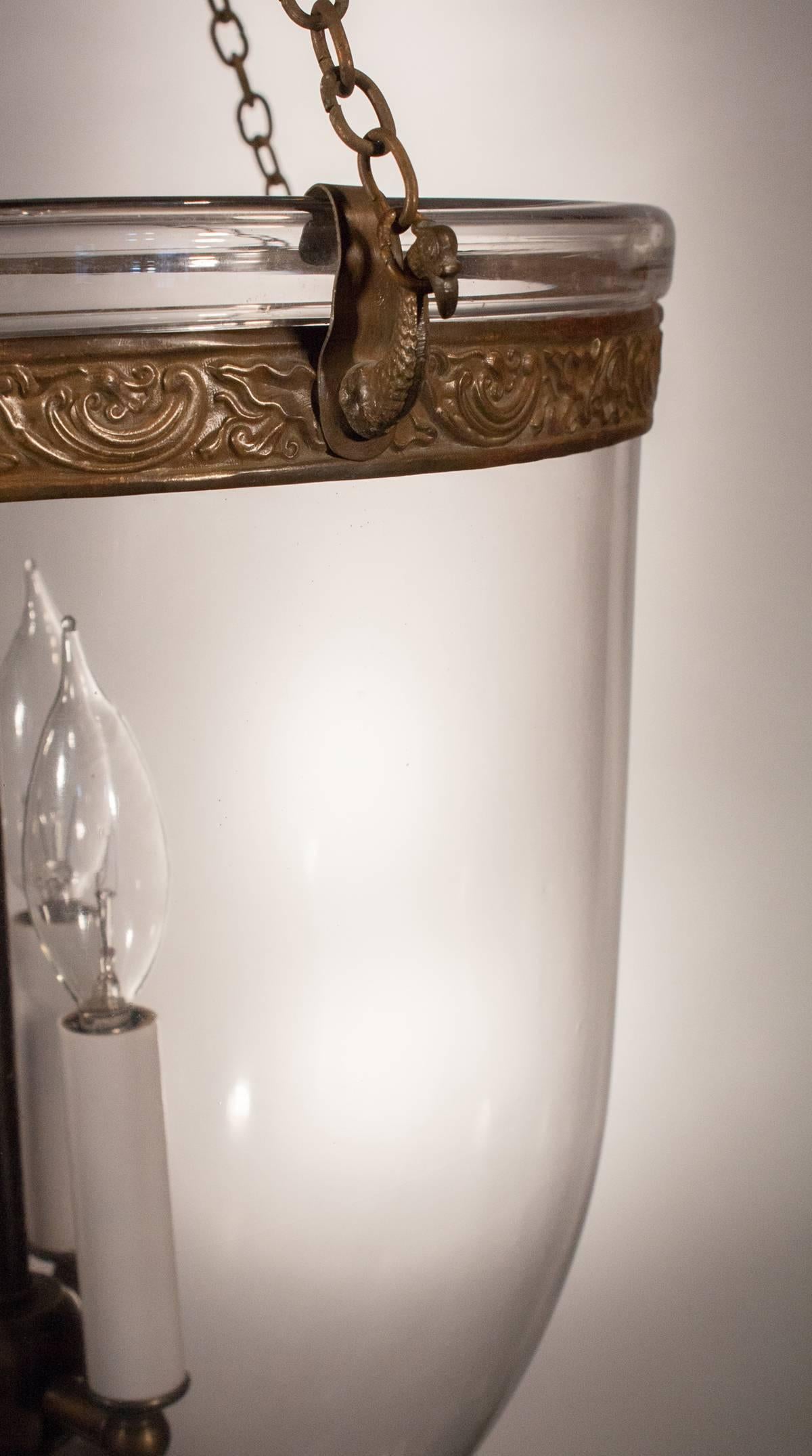 Large 19th Century English Clear Glass Bell Jar Lantern In Excellent Condition In Heath, MA