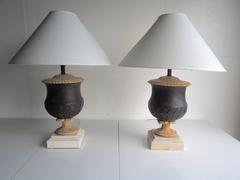 Pair of Large Vintage Metal and Marble Kreiss Lamps