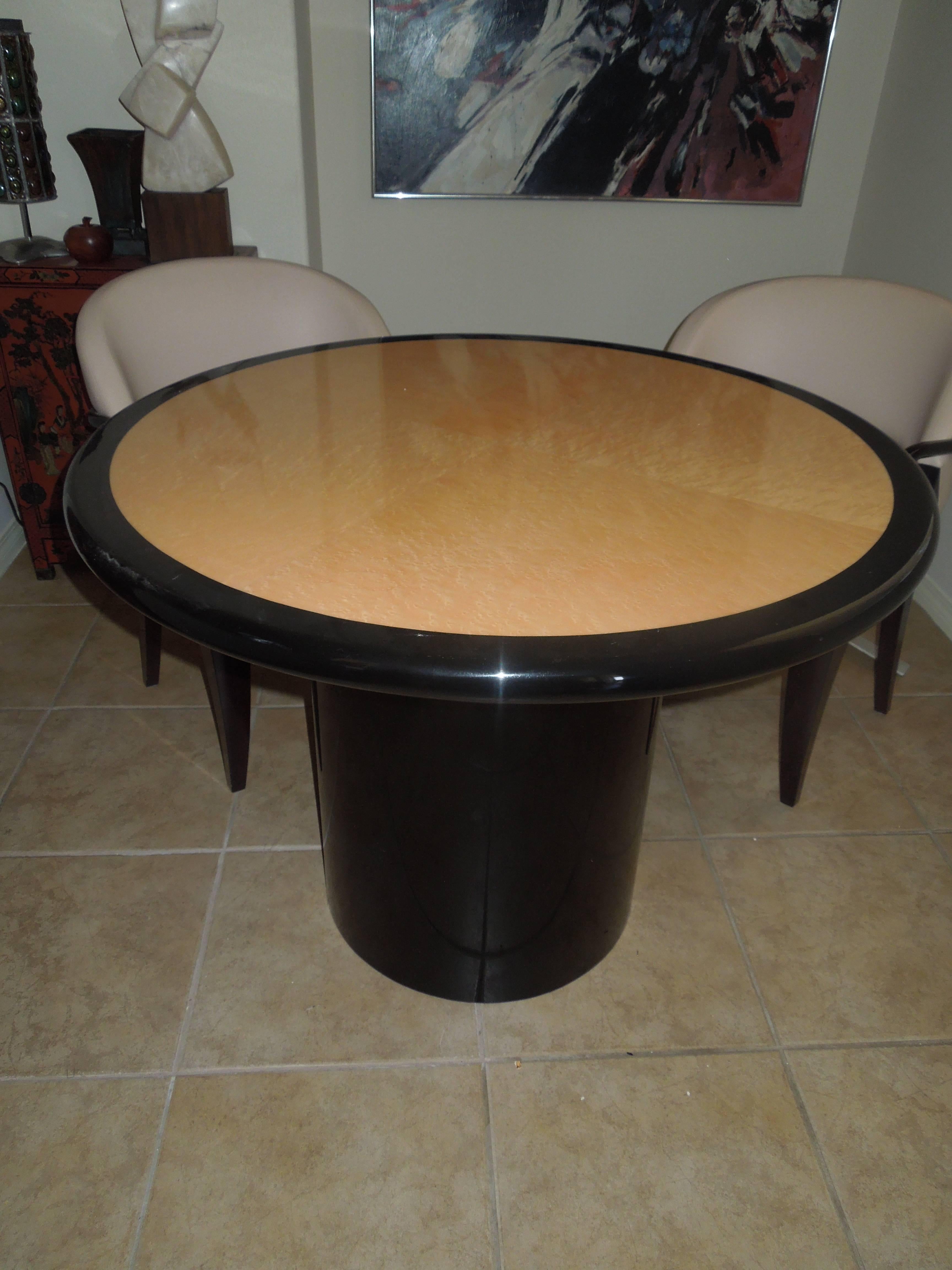 Modern Custom-Made 1980s Chic Bird's-Eye Maple and Black Lacquer Game Table