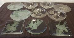 Rare Set of Ten Signed Dorothy Thorpe Floral Glass Serving Plates and Bowls