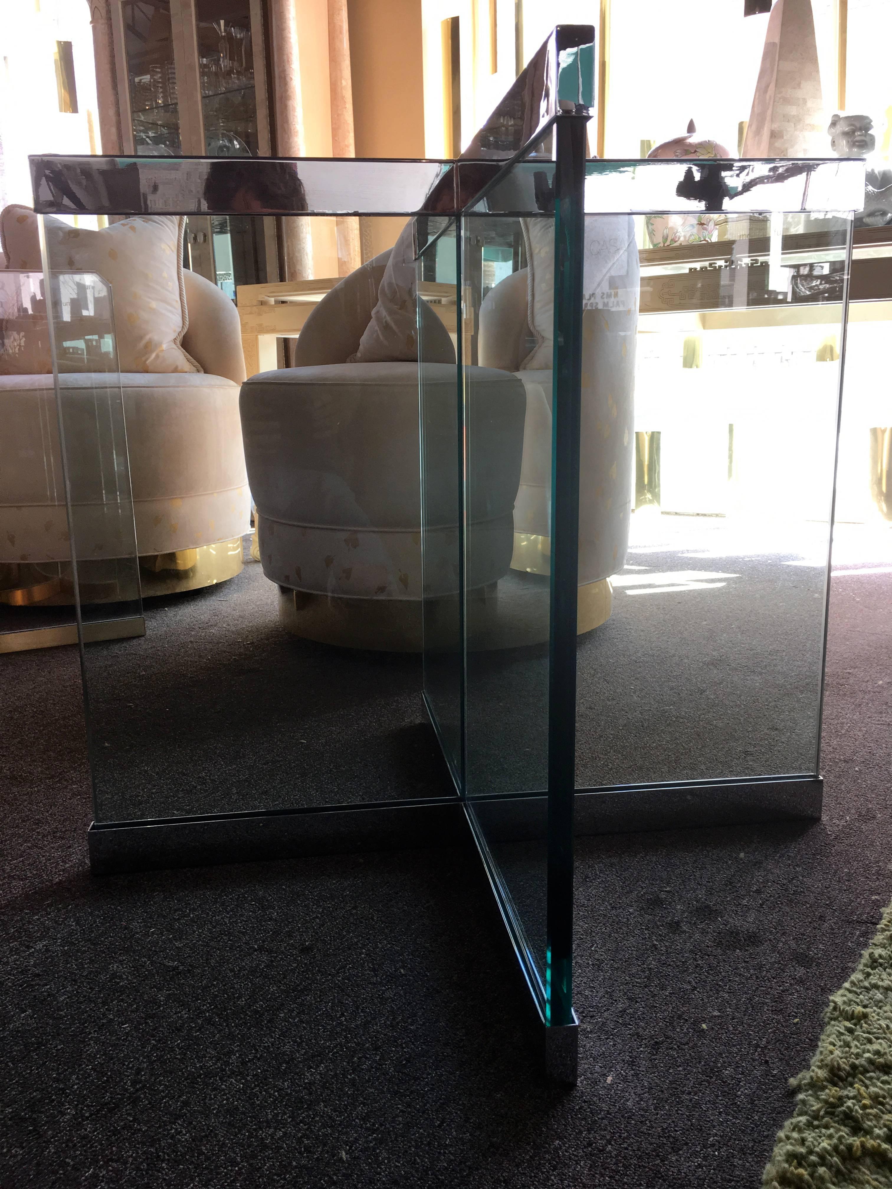 Italian 1970s Pace Thick Glass and Chrome Architecturally Modern Game/Dining Table