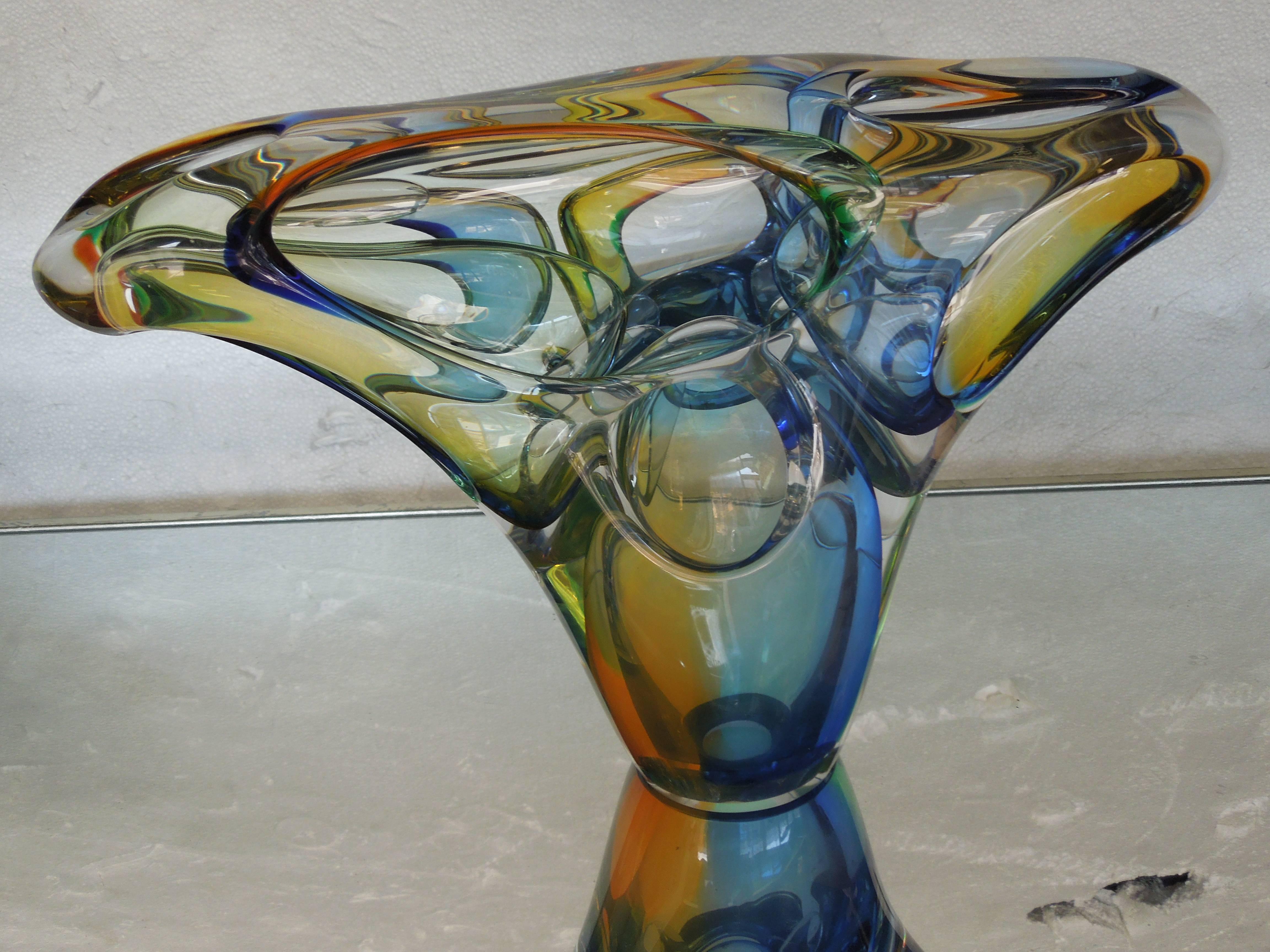 Multi-Color Polish Modern Art Crystal Glass Sculpture In Good Condition For Sale In Palm Springs, CA