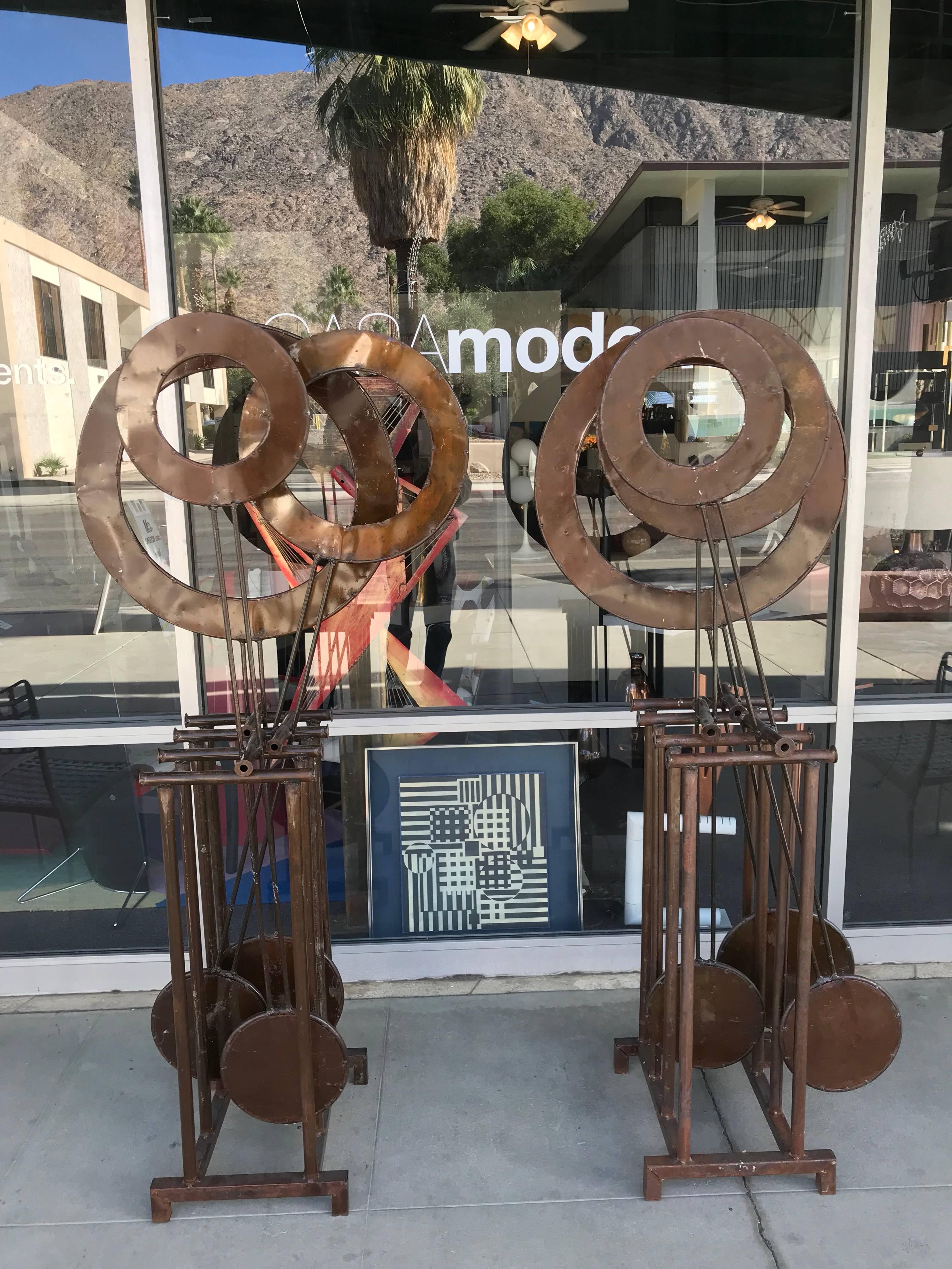 Pair of Brutalist Kinetic Sculptures In Excellent Condition In Palm Springs, CA