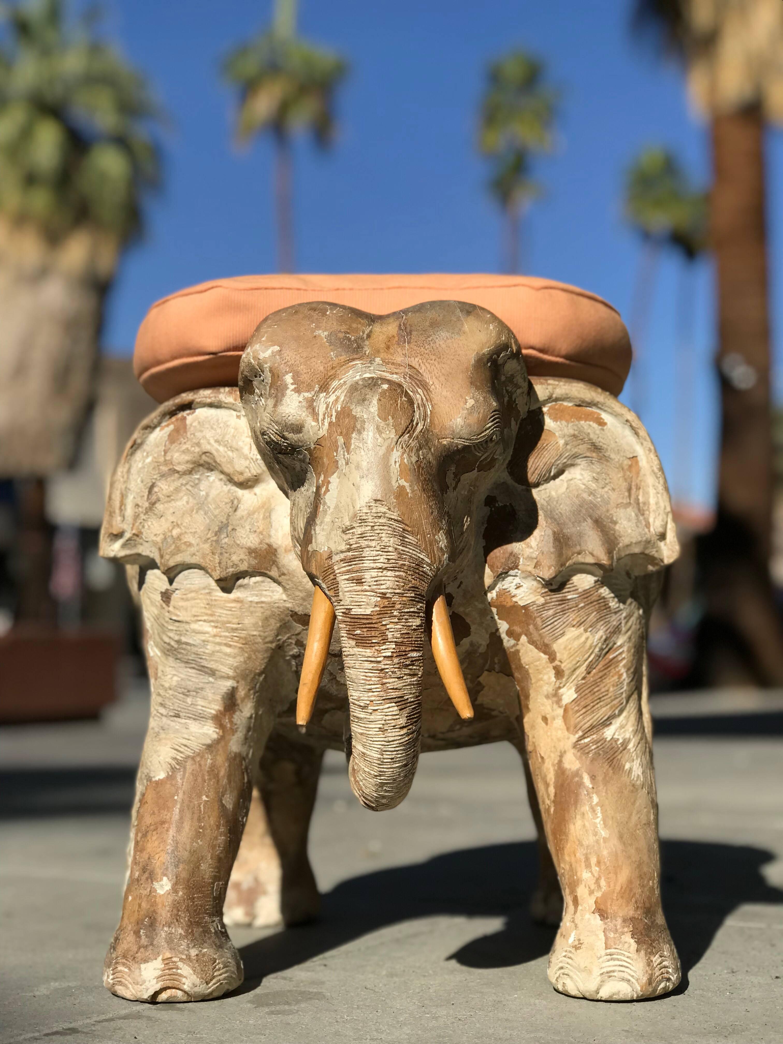 Late 20th Century Pair of Antiqued Solid Wood Elephant Stools from the Sinatra Estate 