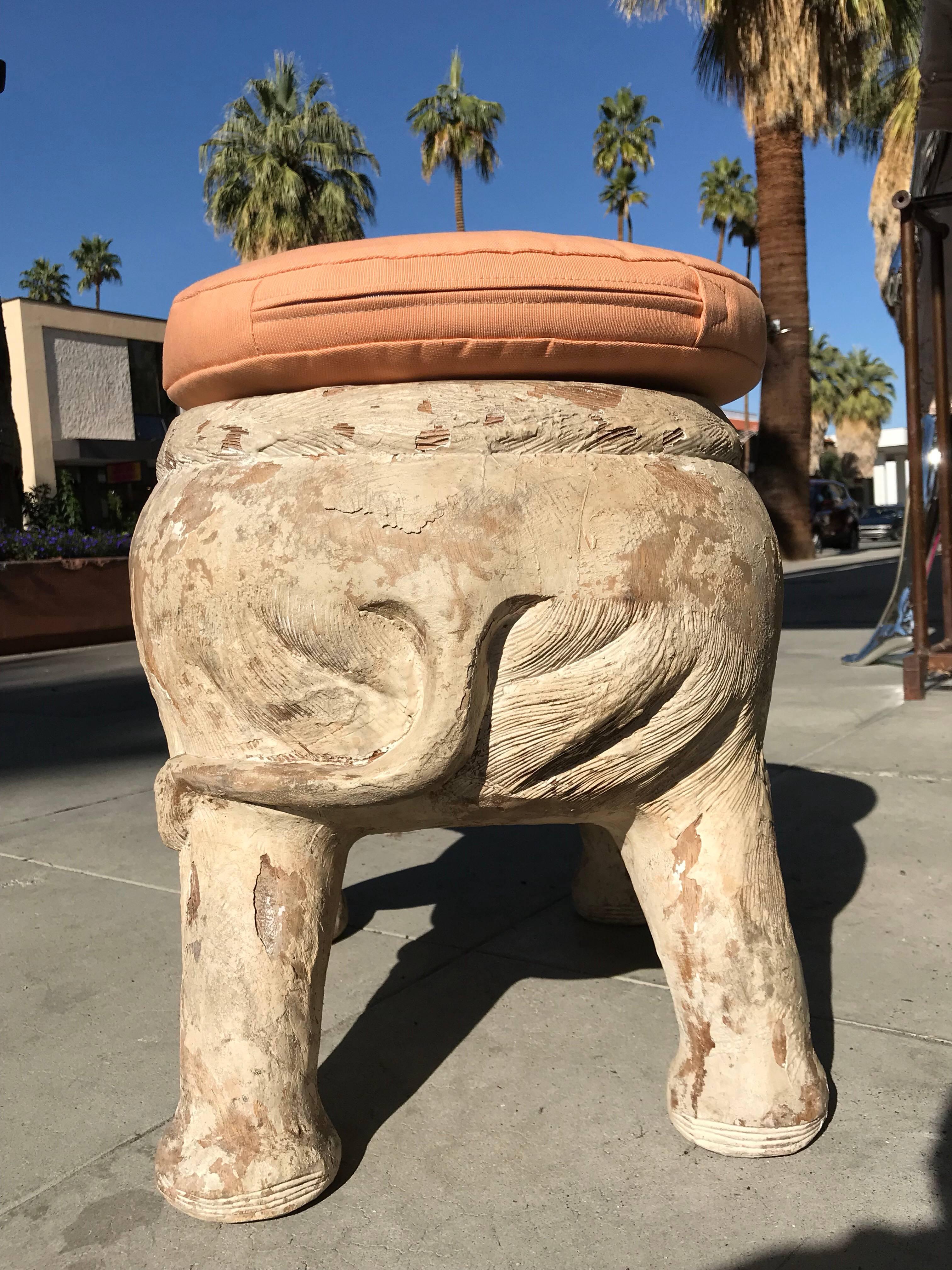 Pair of Antiqued Solid Wood Elephant Stools from the Sinatra Estate  2
