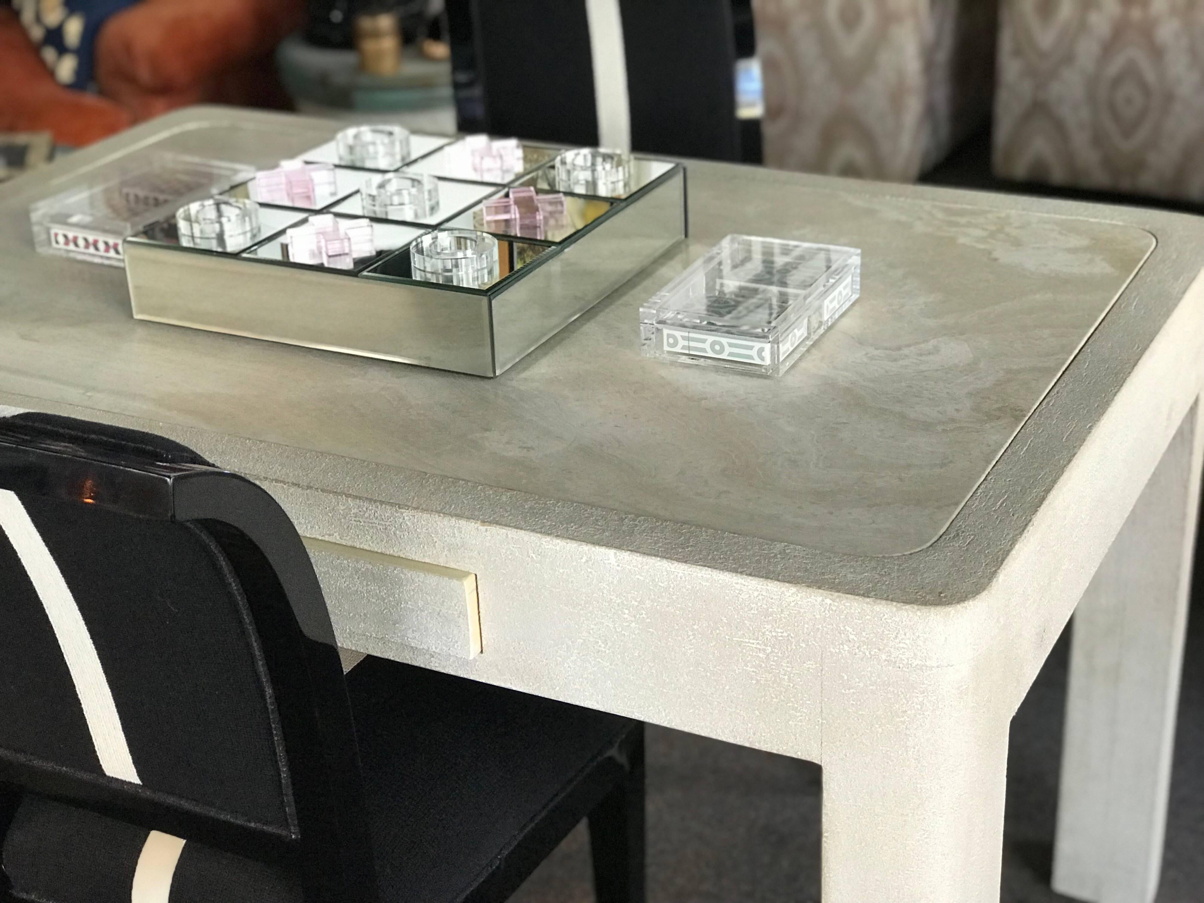 Plaster  Barbara Sinatra Estate Modern Travertine and Wood Custom Made Game Table For Sale