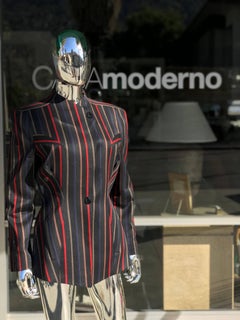 Vintage 1980s Thierry Mugler Asymmetrical Tailored Striped Jacket