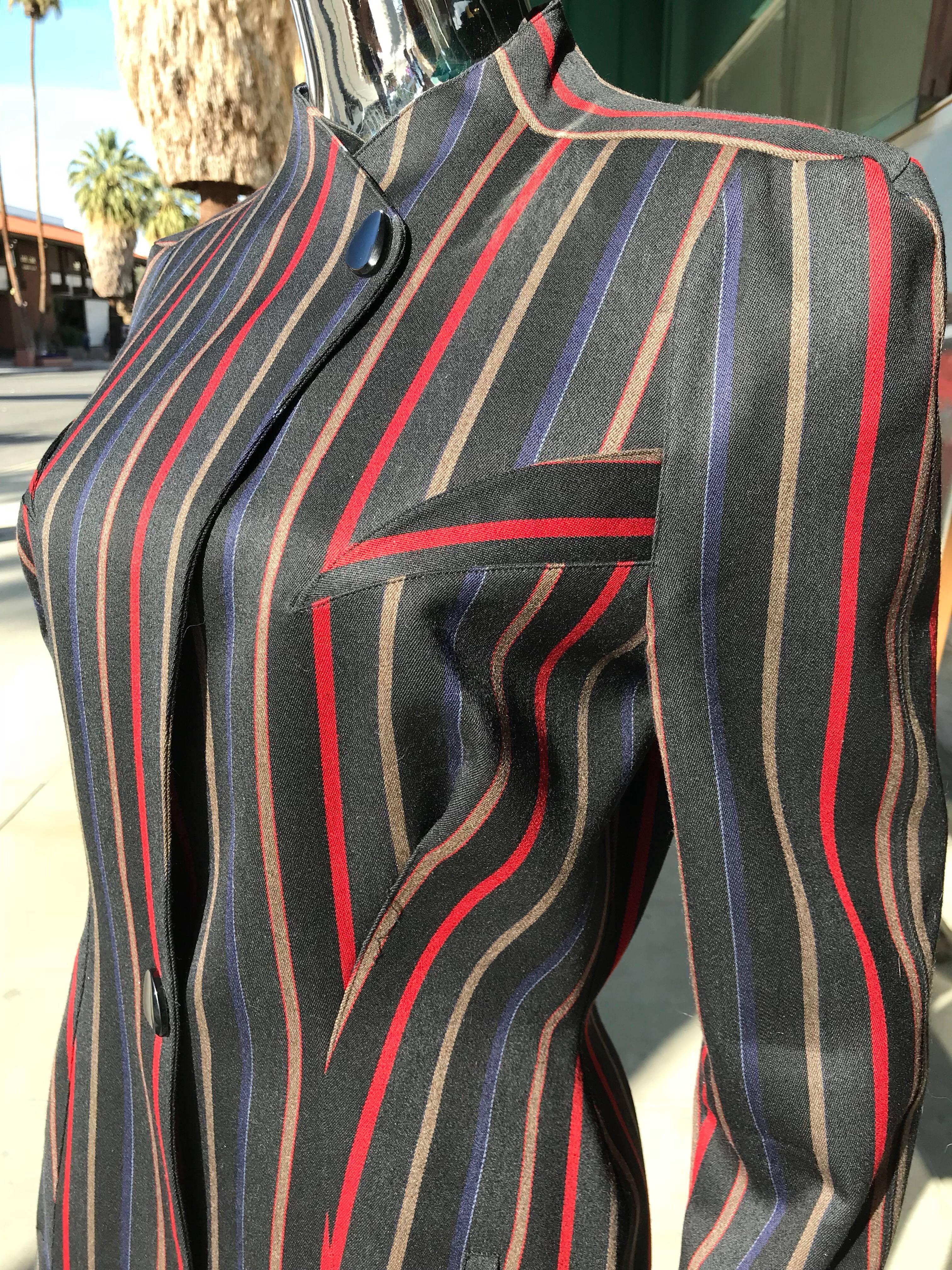 Modern Vintage 1980s Thierry Mugler Asymmetrical Tailored Striped Jacket