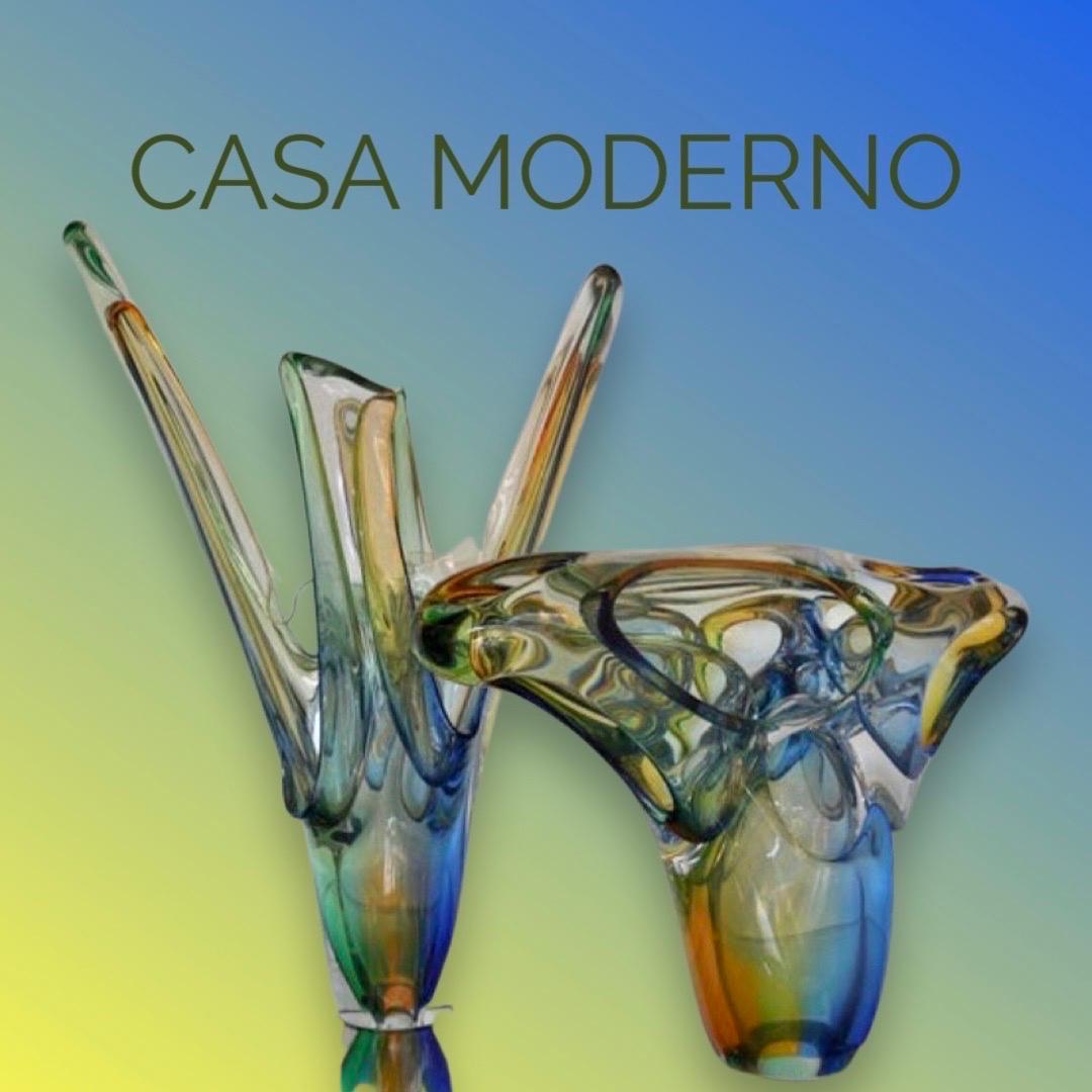 Art Glass Modern Art Signed Jablanski Poland Crystal Glass Sculpture For Sale