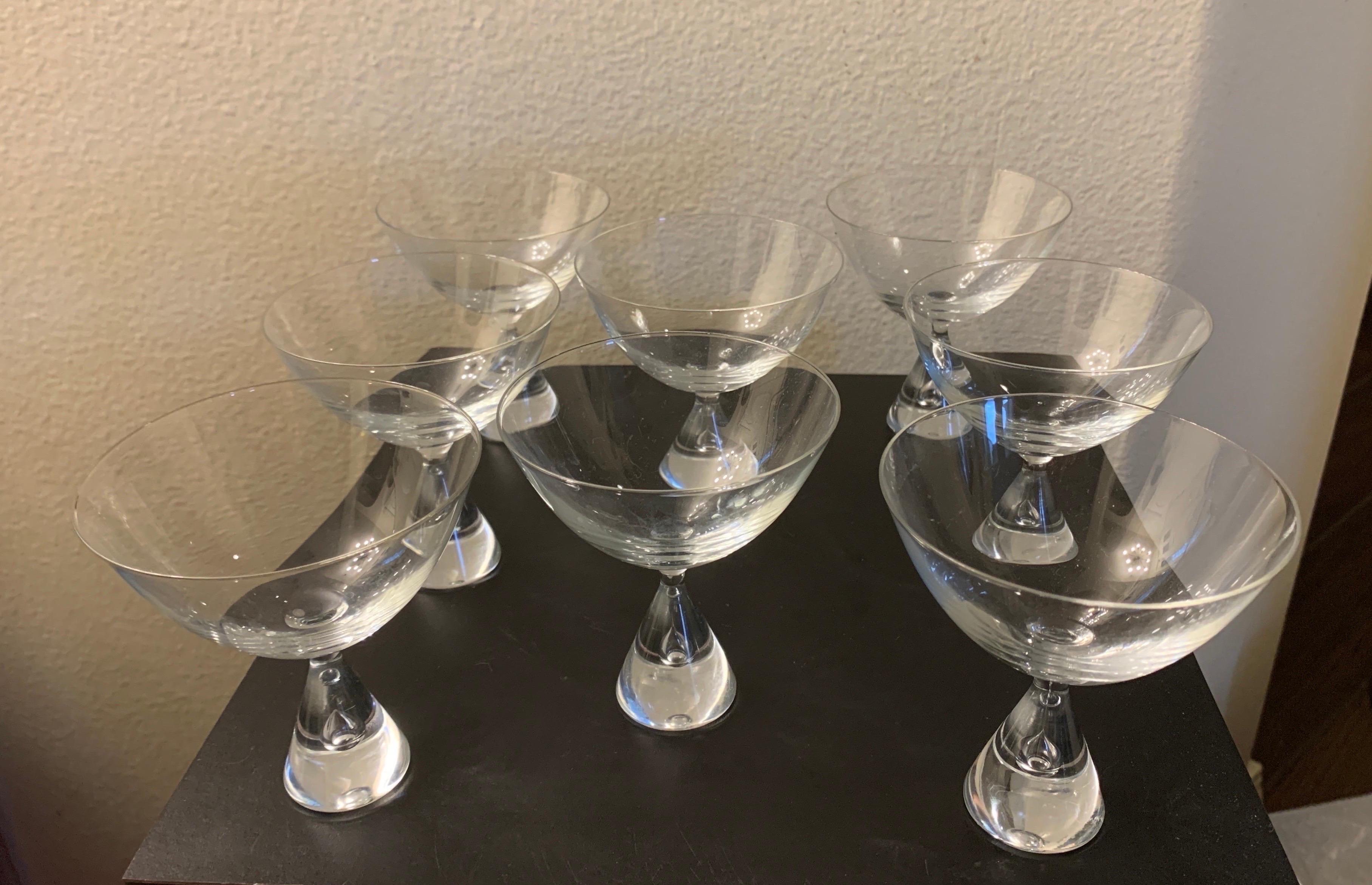 Glass Italian Mid-Century Crystal Liquor / Desert Goblets Set of 8  For Sale