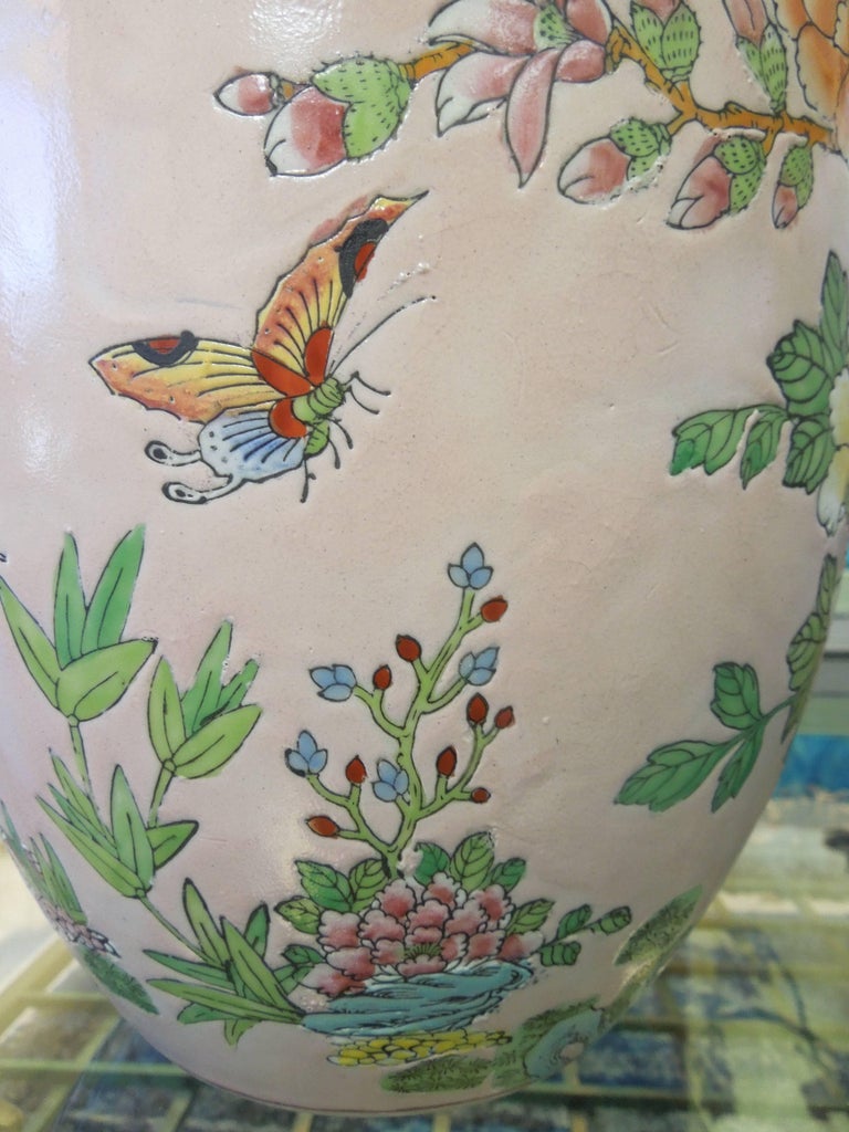 Light Pink Chinoiserie Flora and Fauna Ginger Jar at 1stDibs
